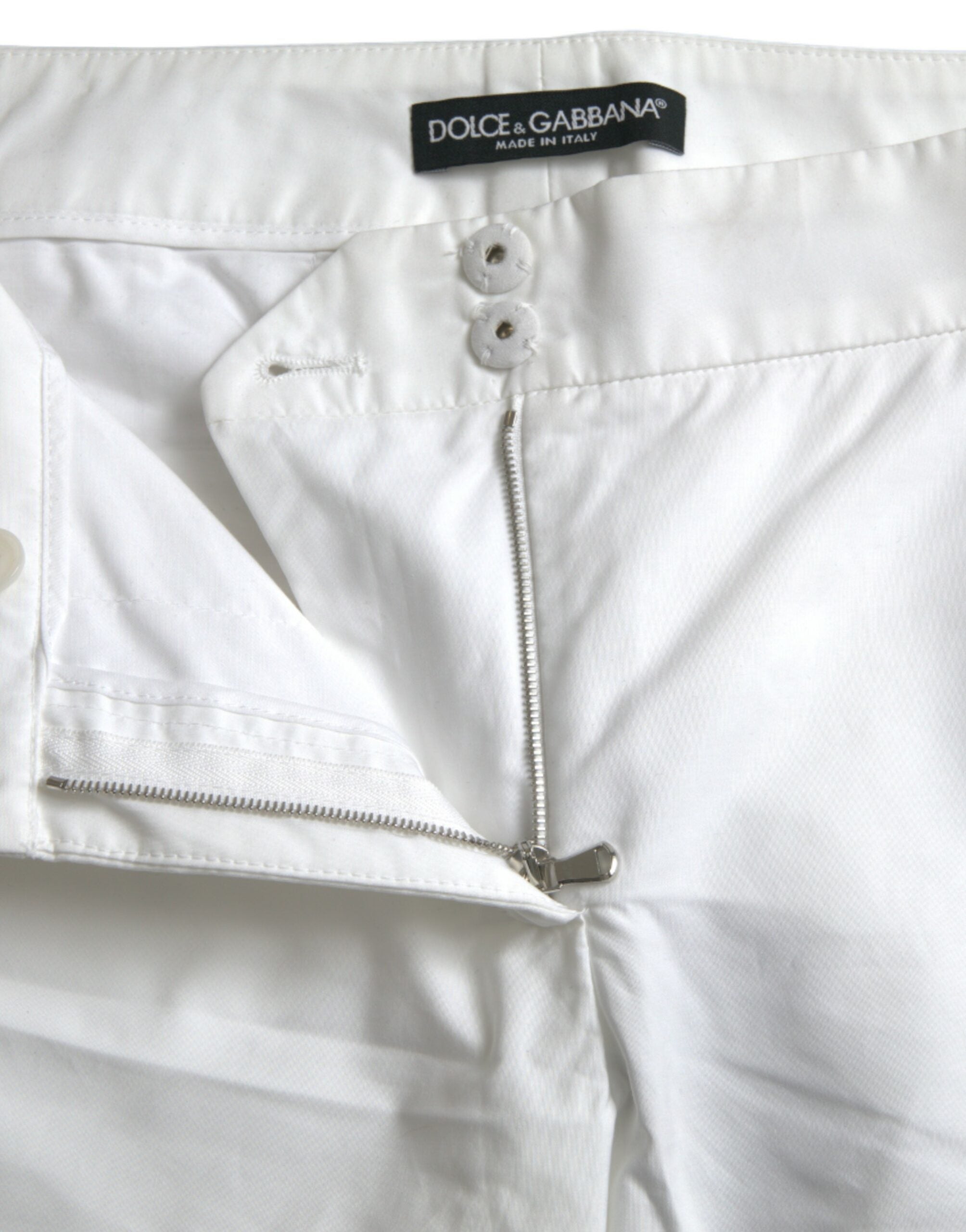 Witte katoenen cropped broek met uitgesneden taille en middelhoge taille