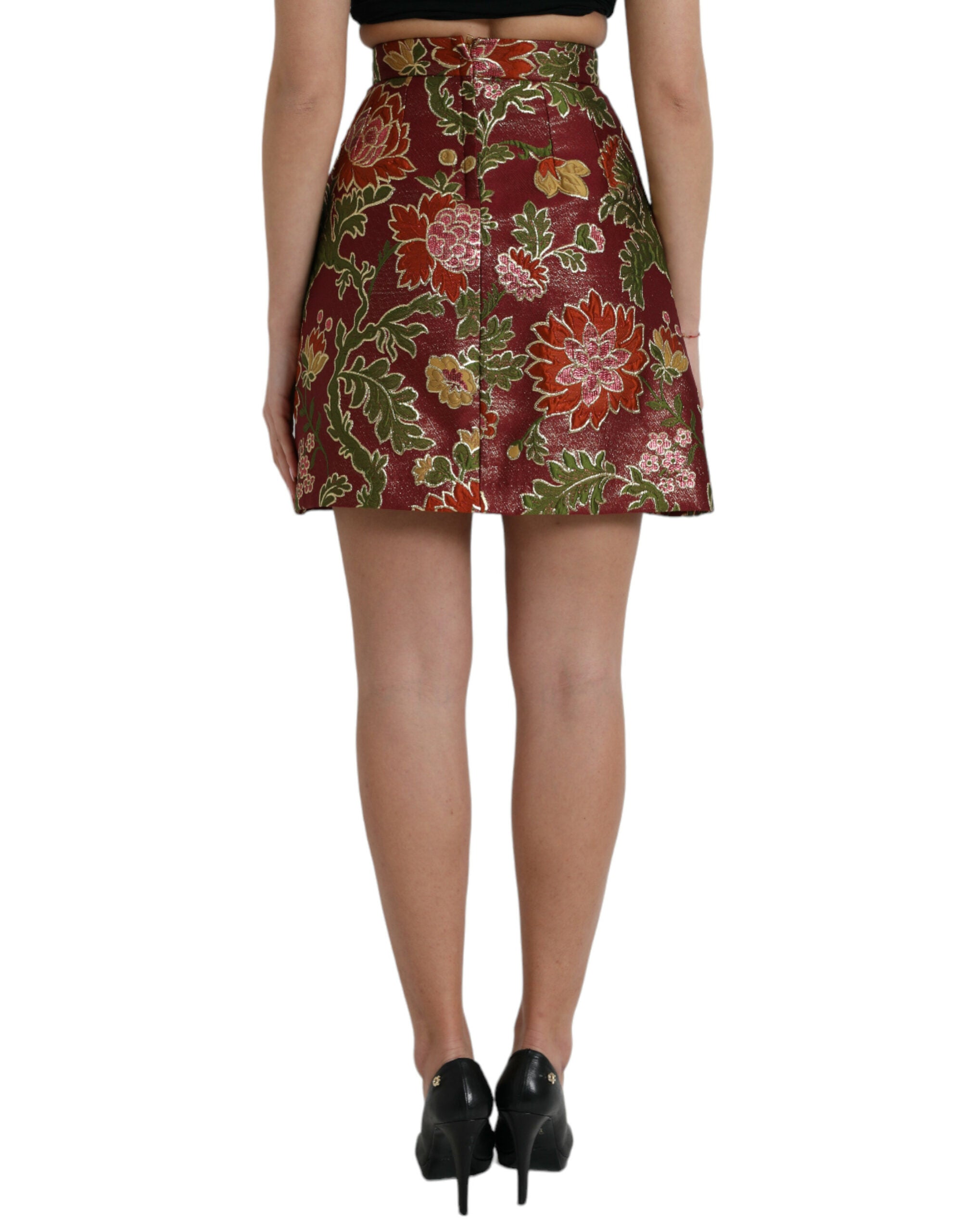 Kastanjebruine bloemenjacquard A-lijn minirok