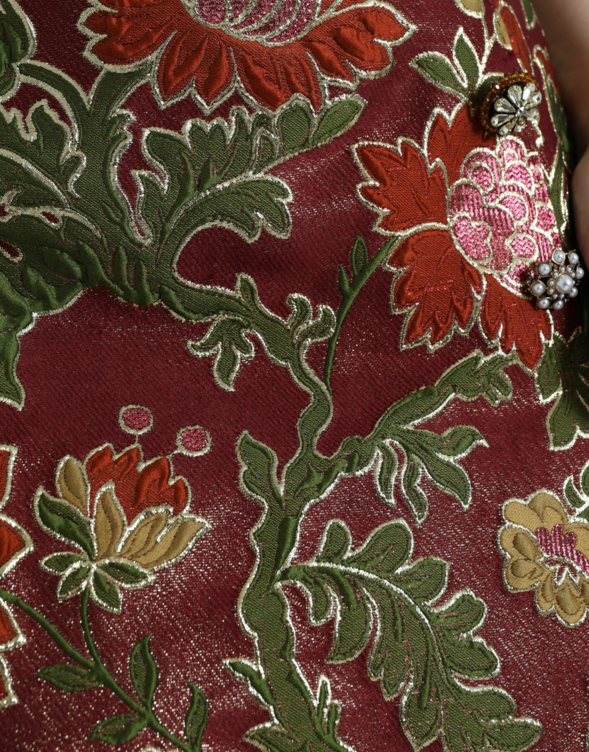 Kastanjebruine bloemenjacquard A-lijn minirok