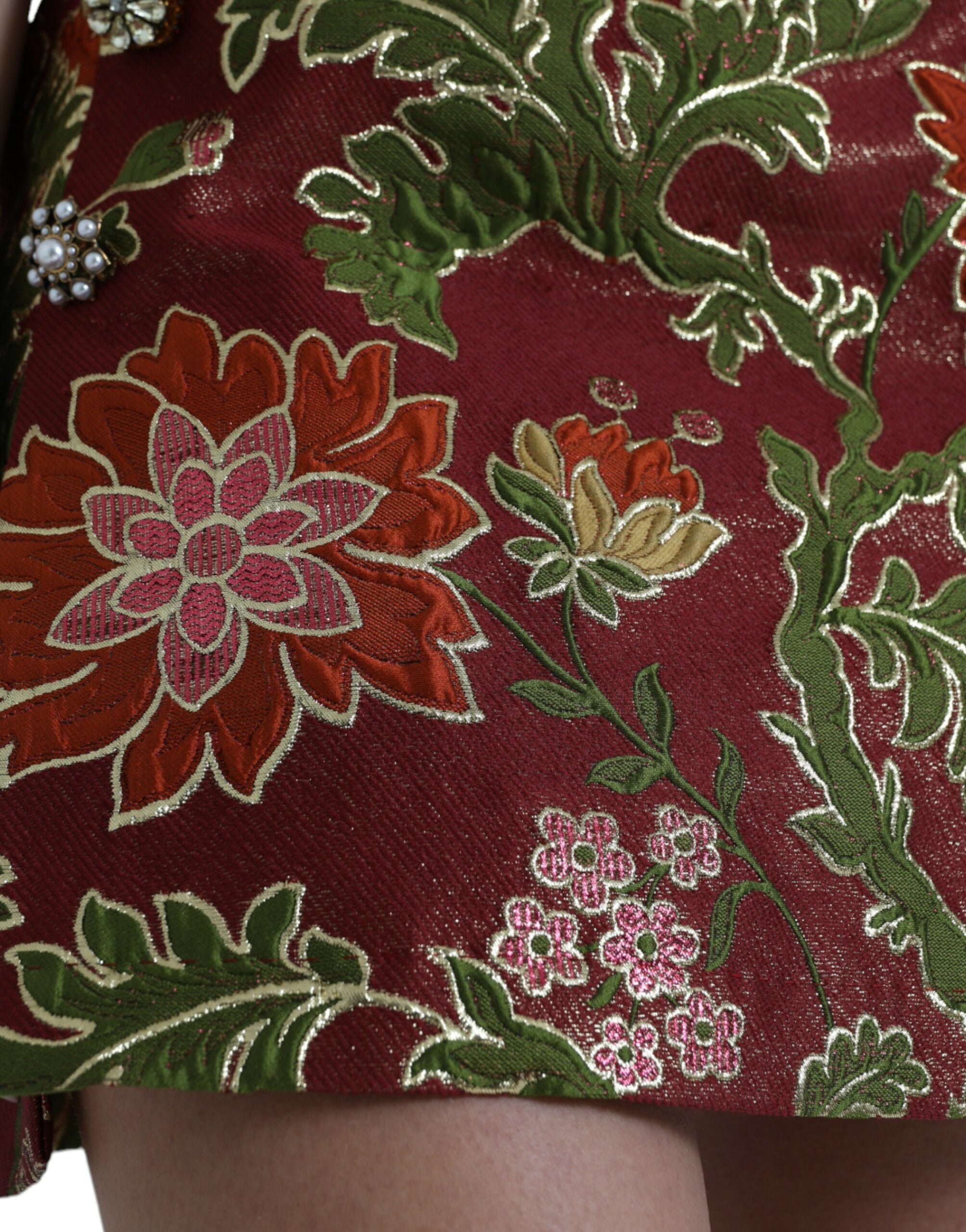 Kastanjebruine bloemenjacquard A-lijn minirok