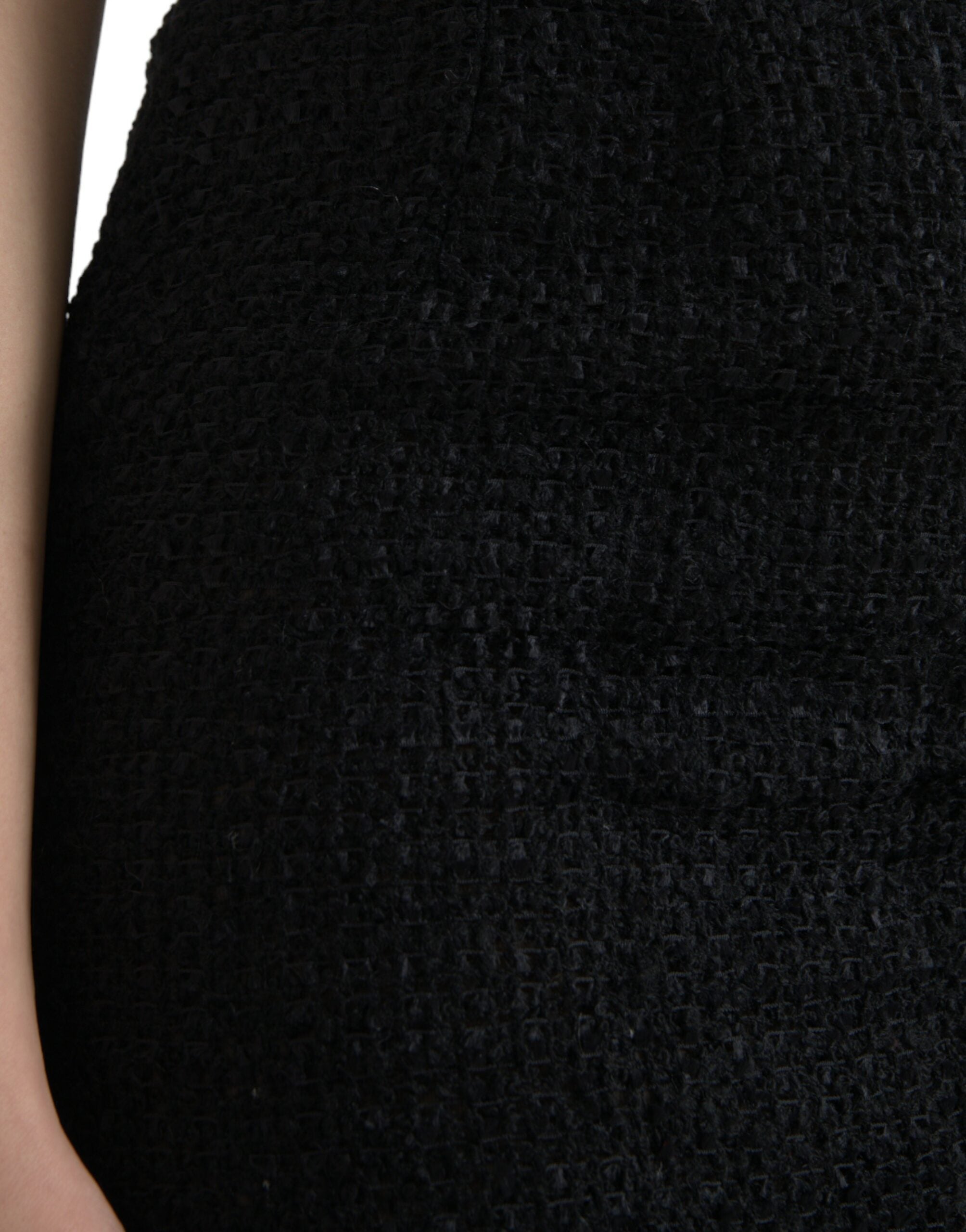 Zwarte wollen midi-rok met hoge taille en kokerrok