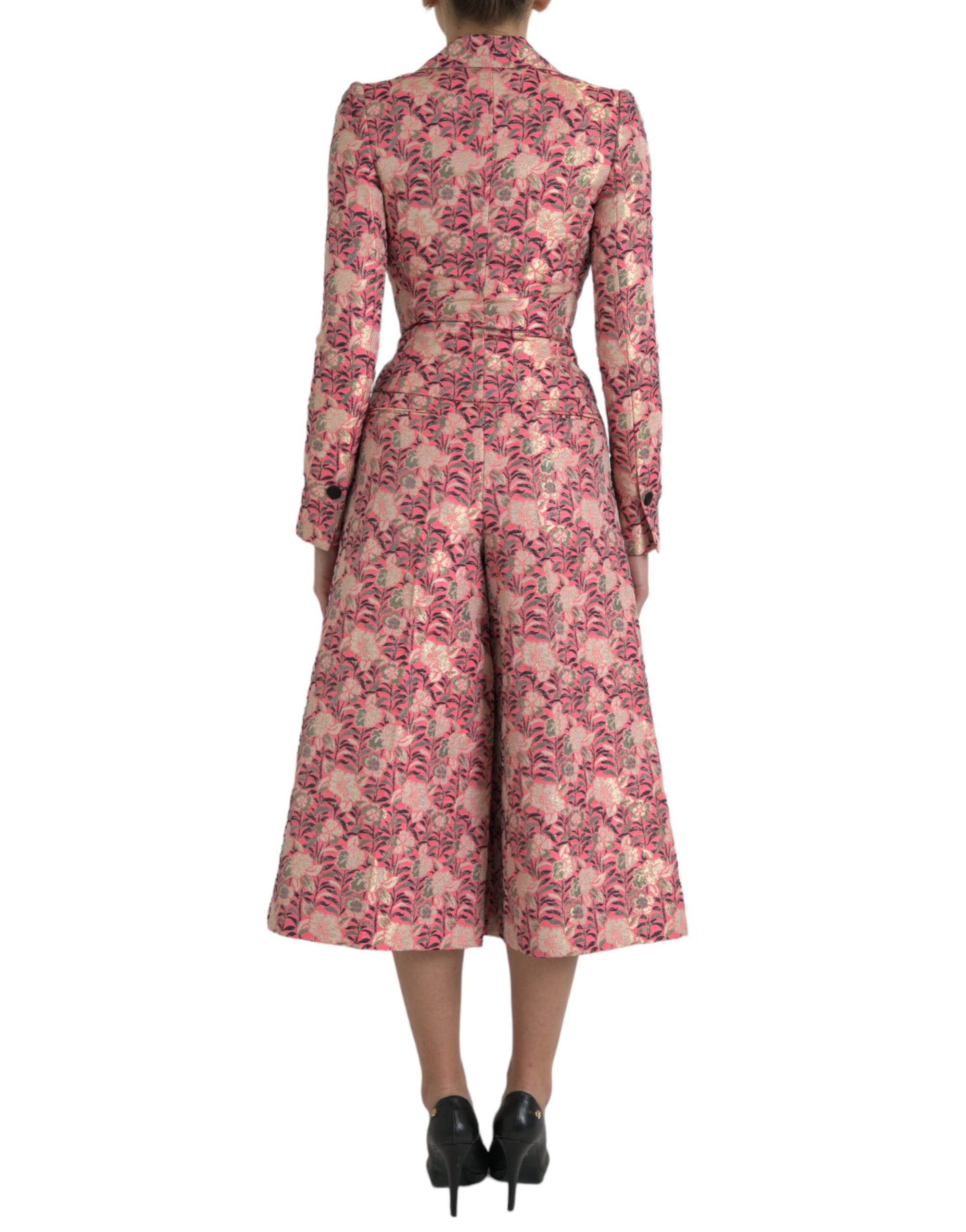 Roze bloemenjacquard slim fit tweedelig pak
