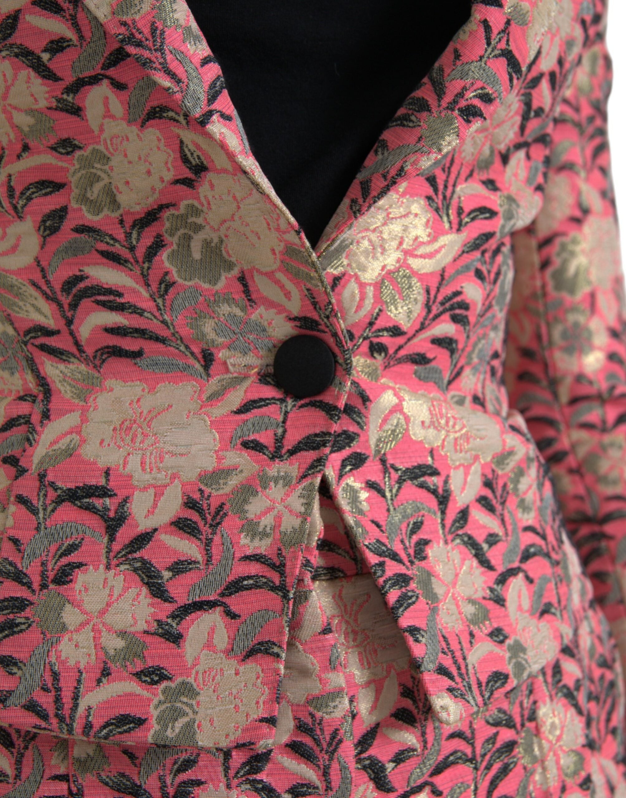 Roze bloemenjacquard slim fit tweedelig pak