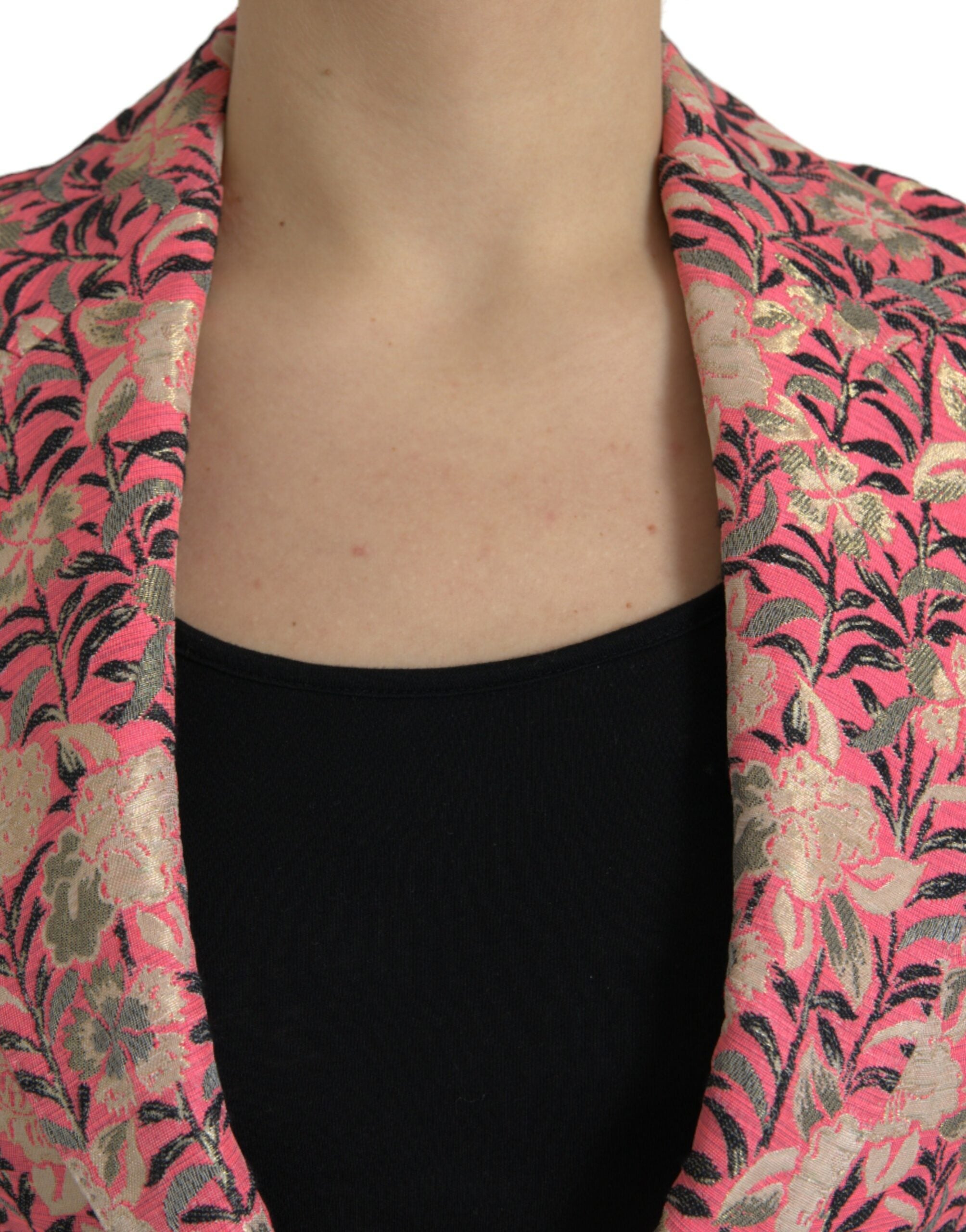 Roze bloemenjacquard slim fit tweedelig pak