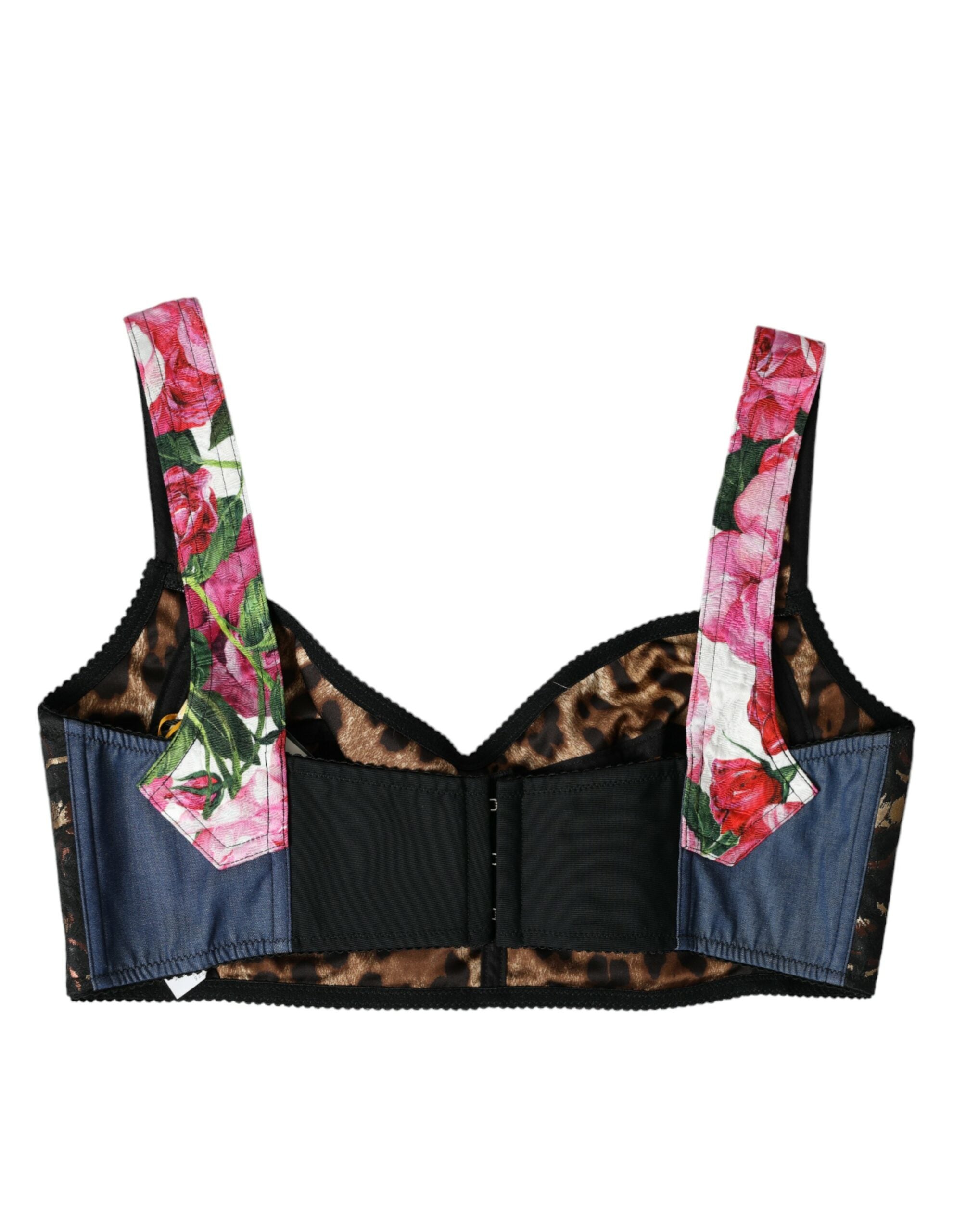 Veelkleurige bloemenpatchwork bustier crop top
