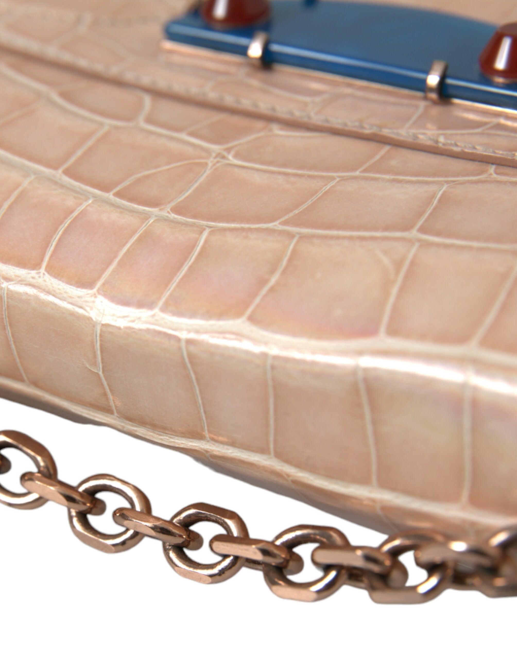 Beige blauwe agaat exotische leren gouden ketting portemonnee tas