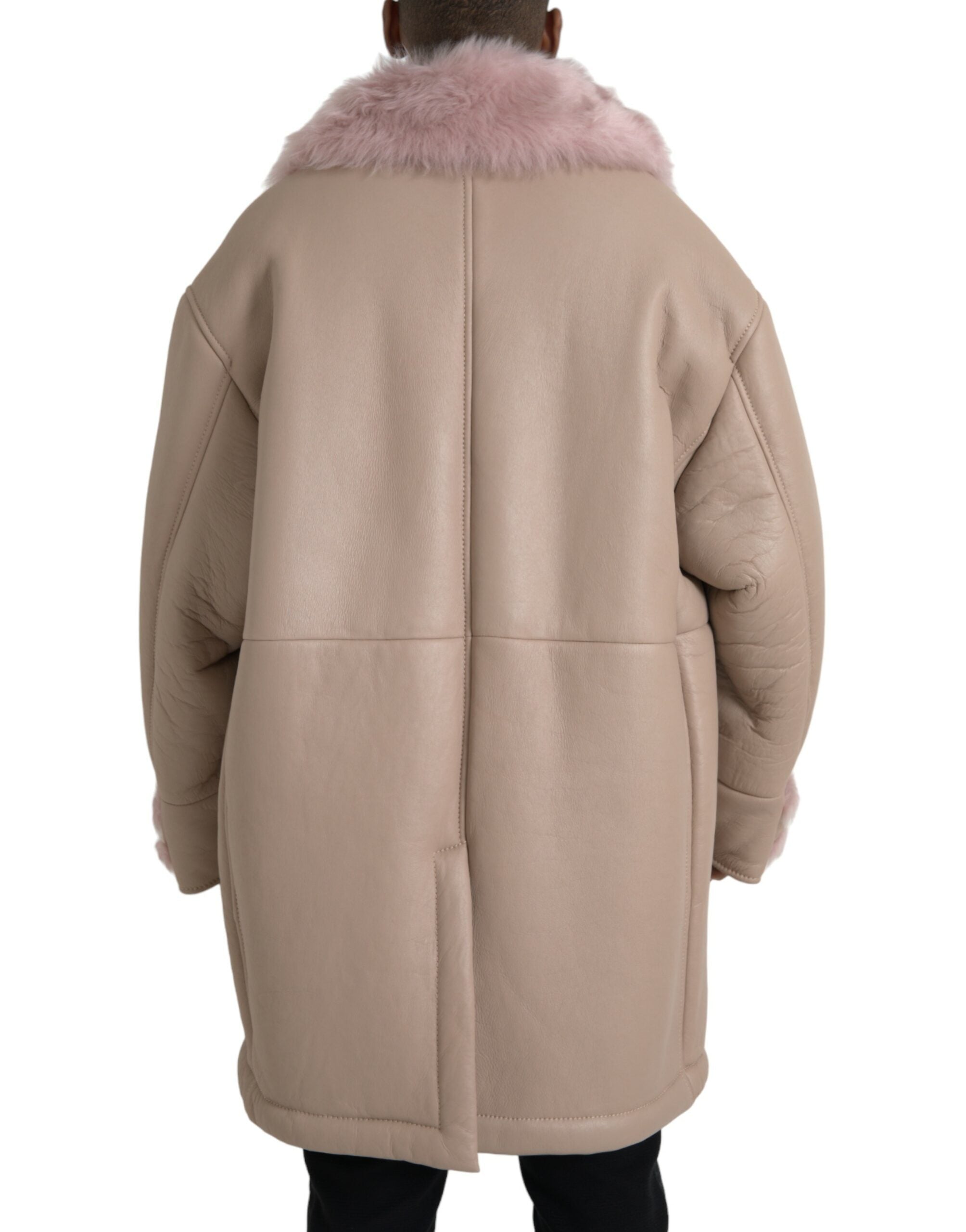 Beige roze lamsleren schapenvachtjas