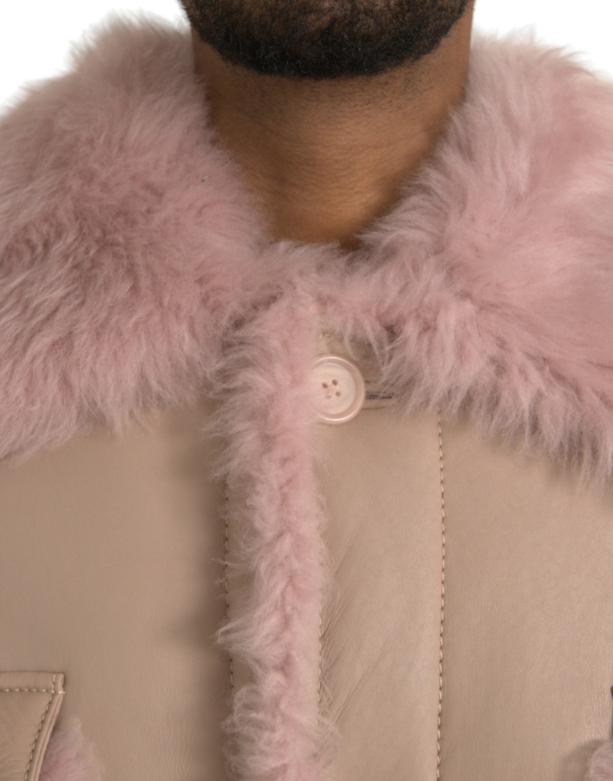 Beige roze lamsleren schapenvachtjas