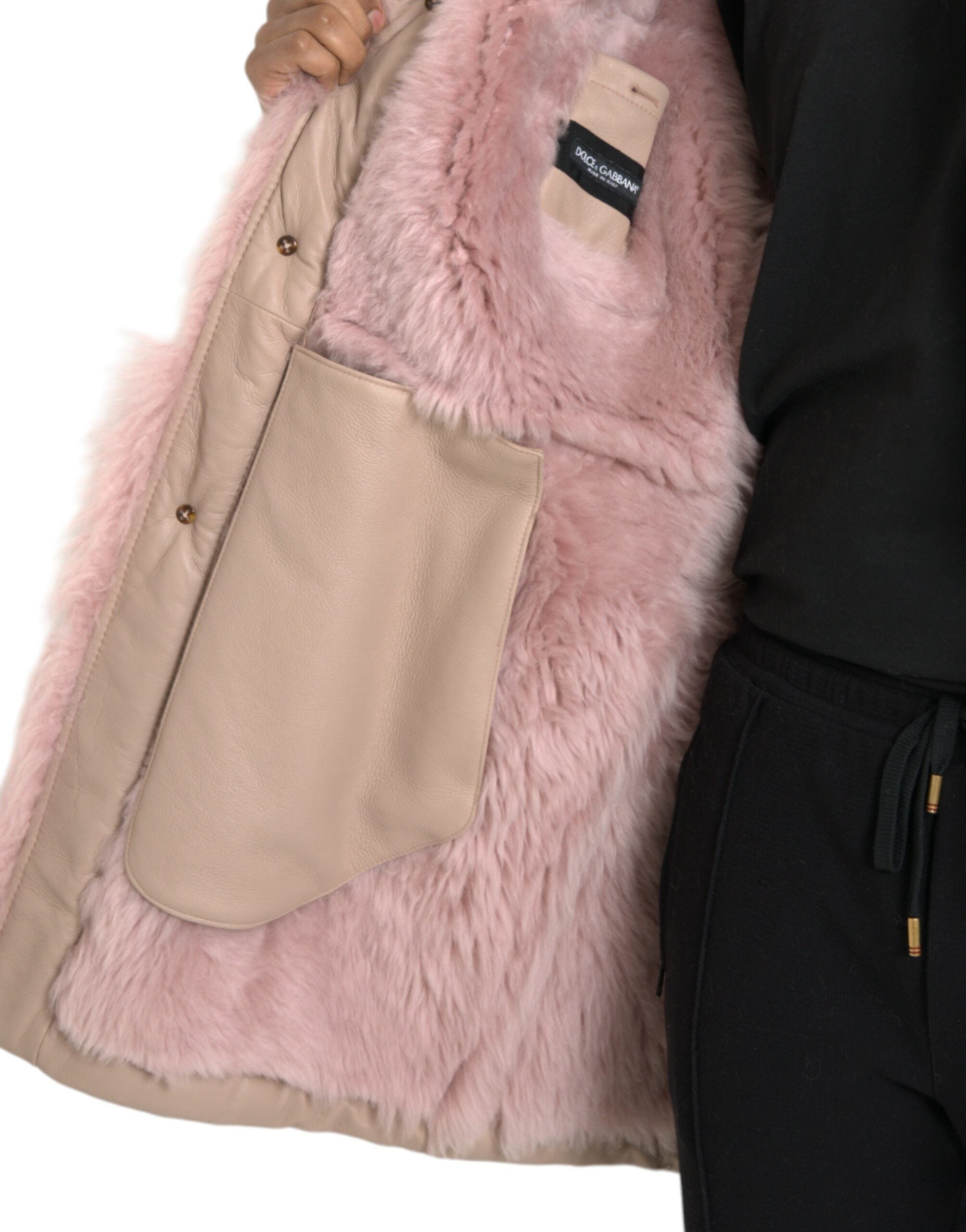 Beige roze lamsleren schapenvachtjas