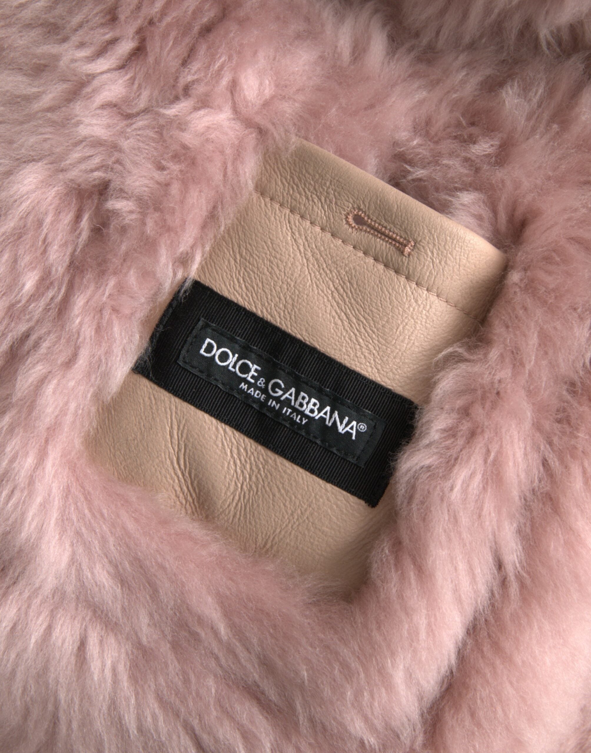 Beige roze lamsleren schapenvachtjas