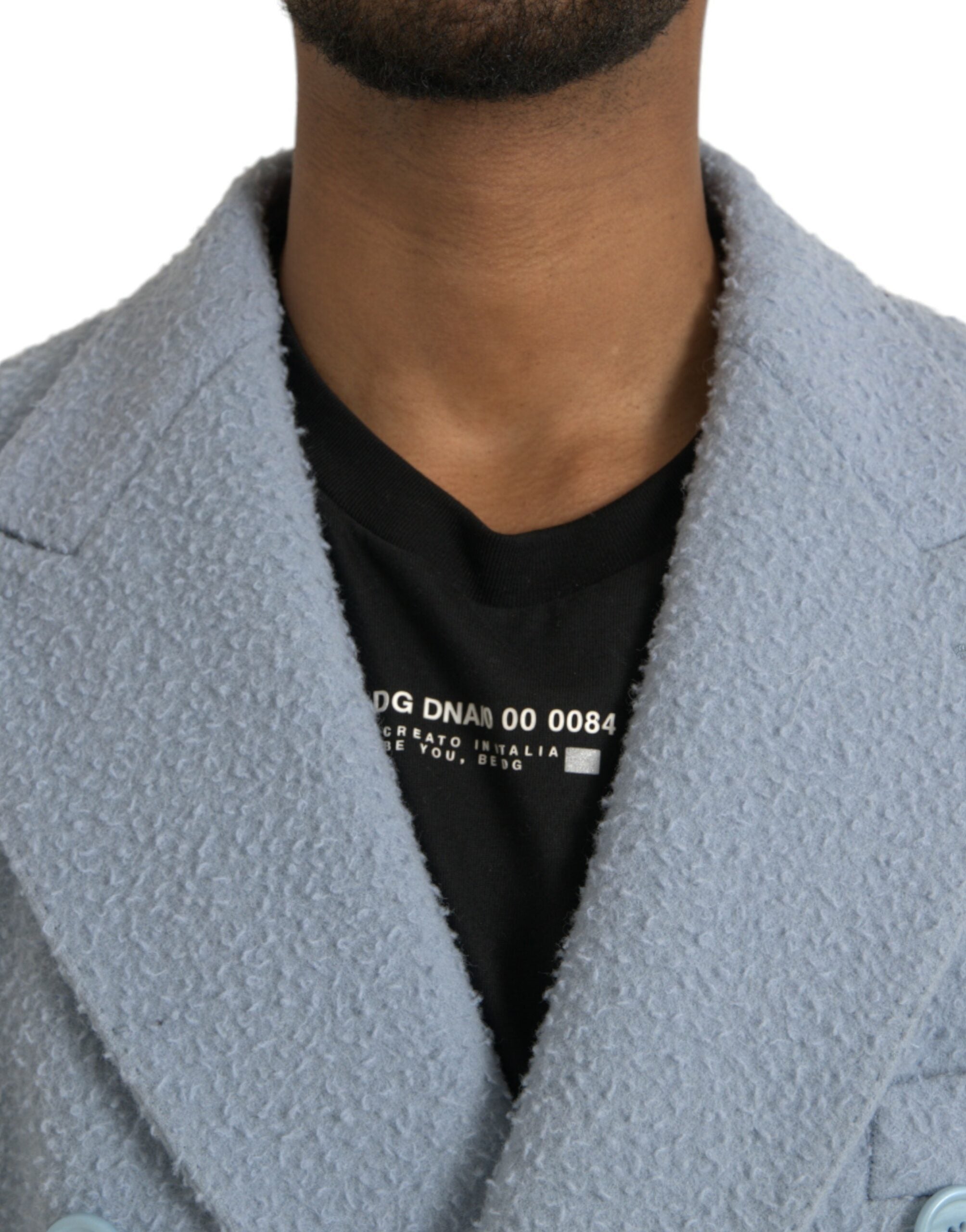 Blauwe dubbele rij knopen lange trenchcoat jas