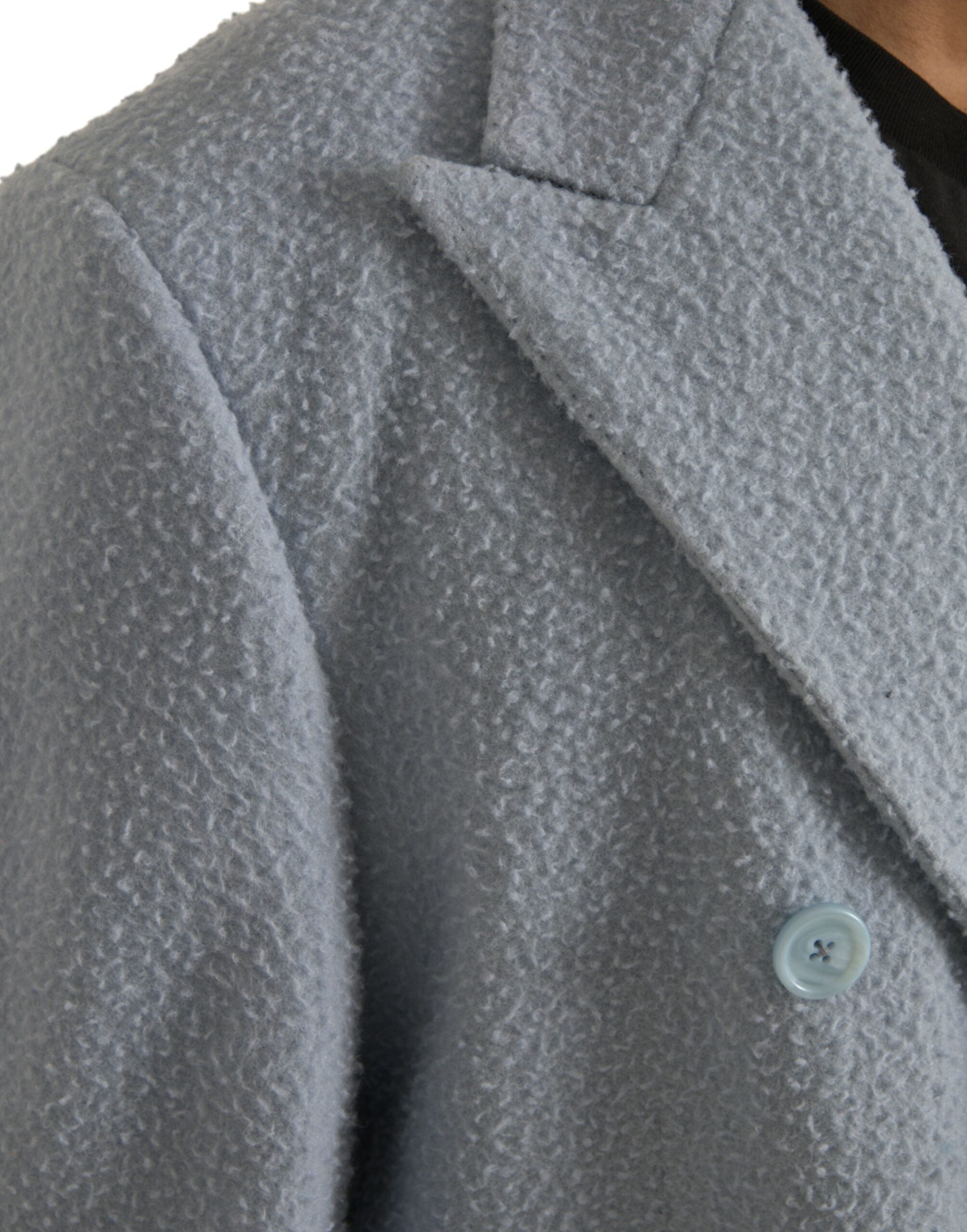 Blauwe dubbele rij knopen lange trenchcoat jas