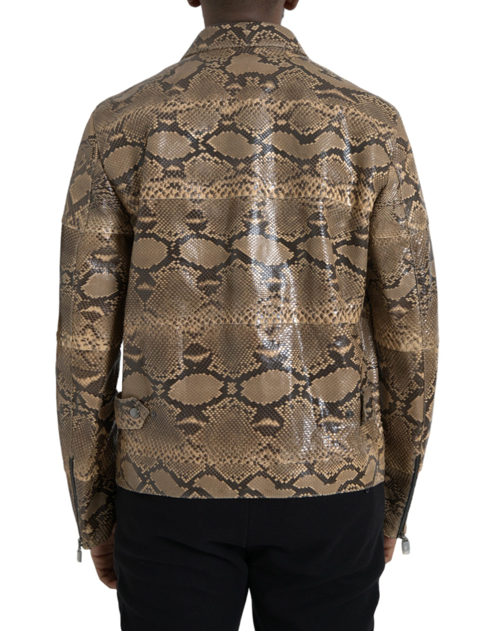 Beige exotische leren bikerblousejack