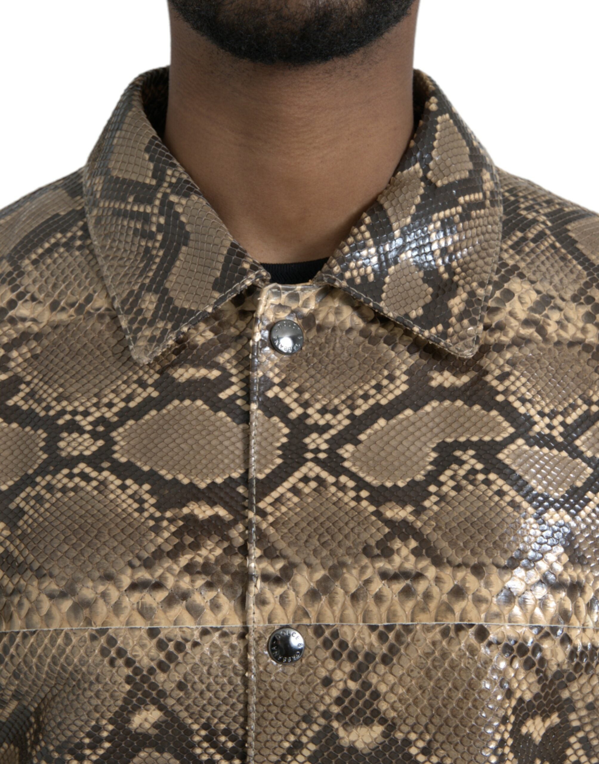 Beige exotische leren bikerblousejack