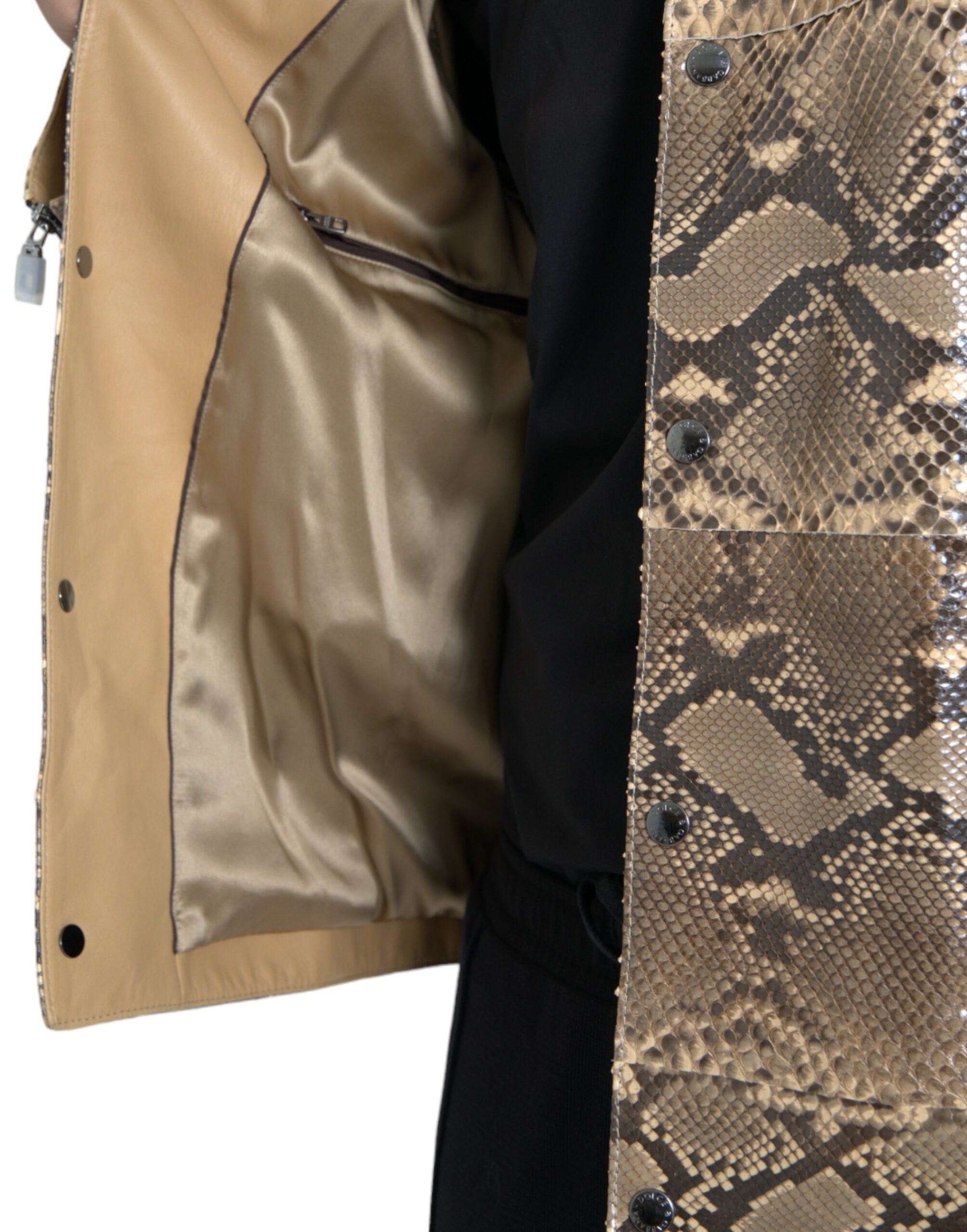 Beige exotische leren bikerblousejack