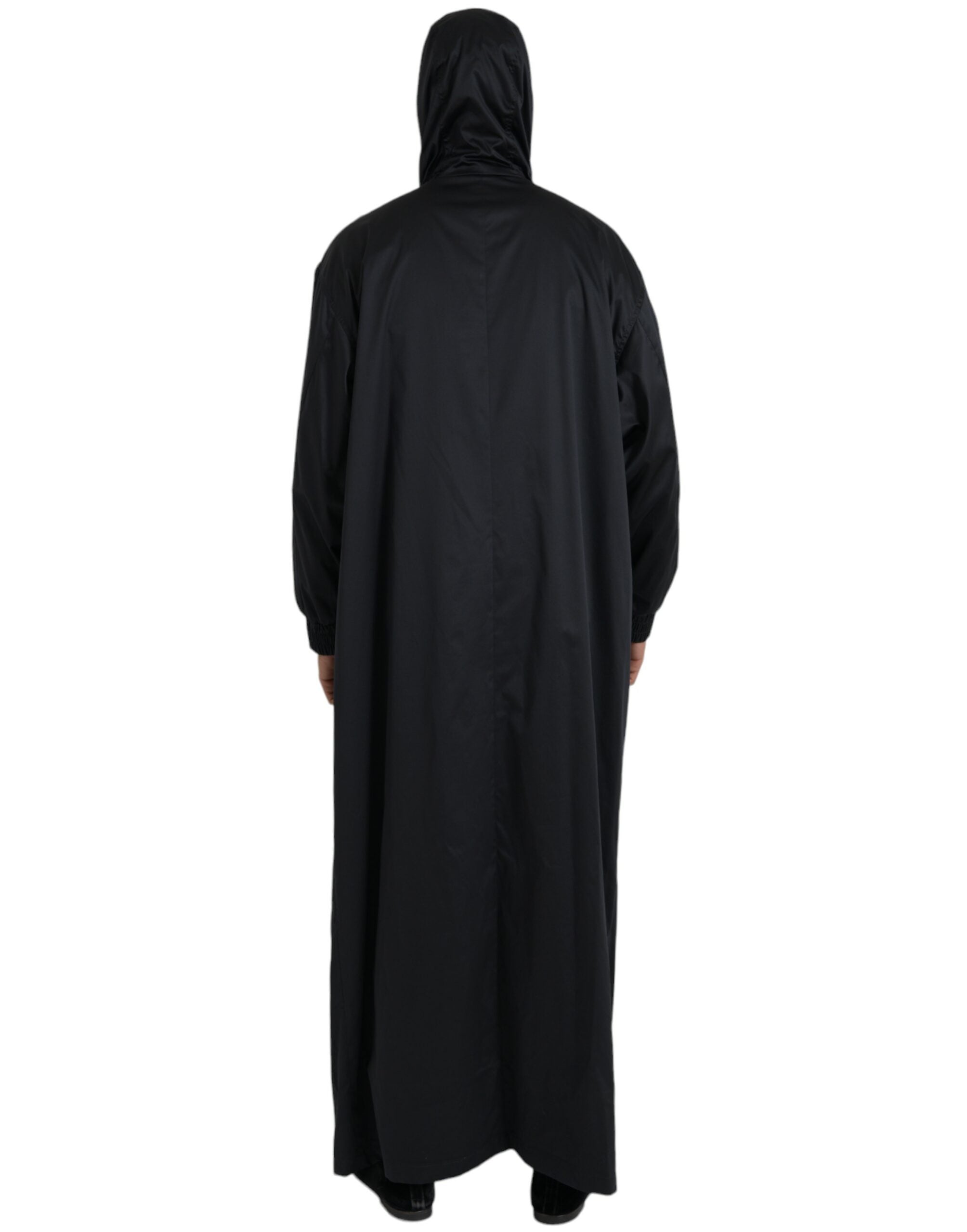 Zwarte polyester lange windjack met capuchon
