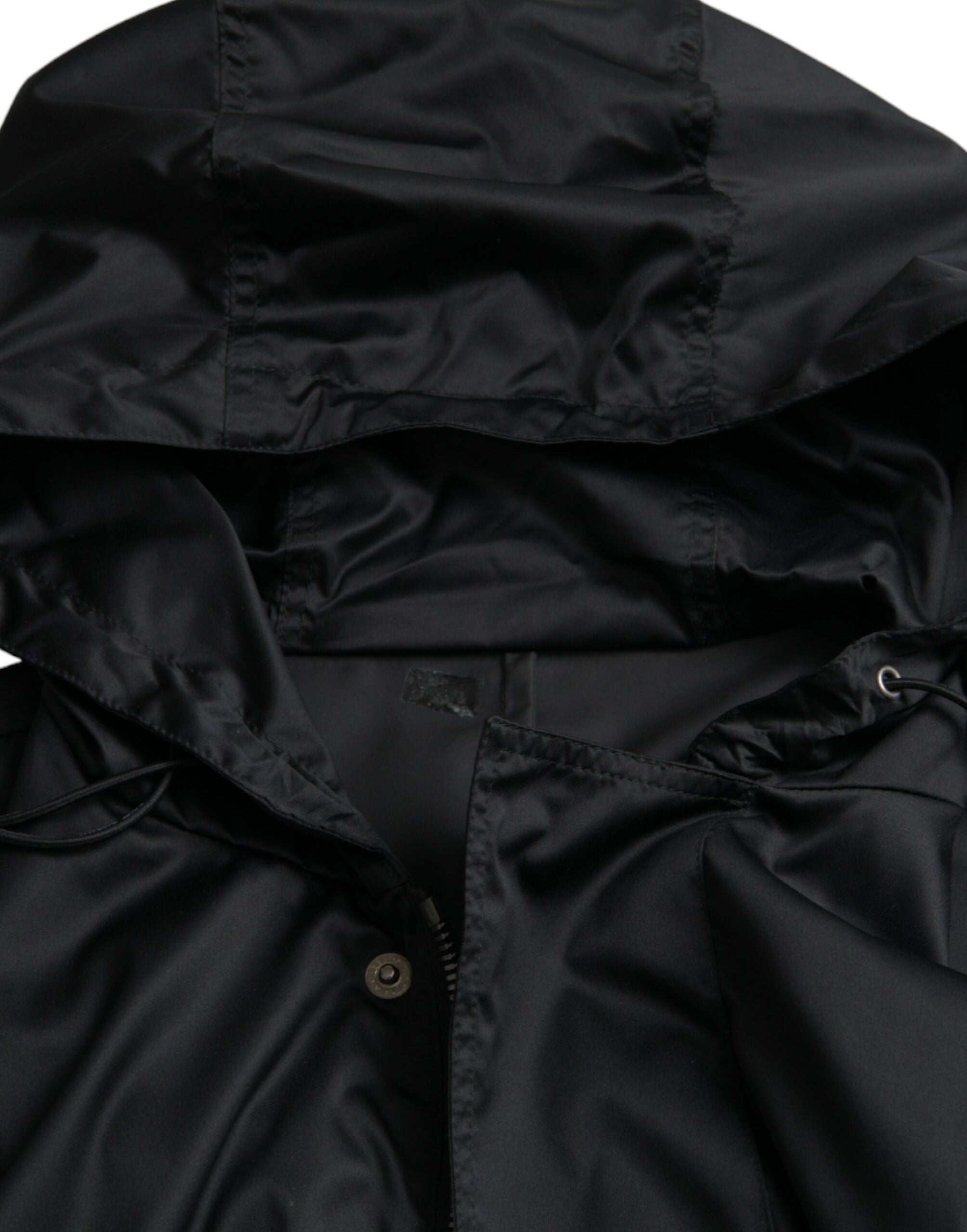 Zwarte polyester lange windjack met capuchon