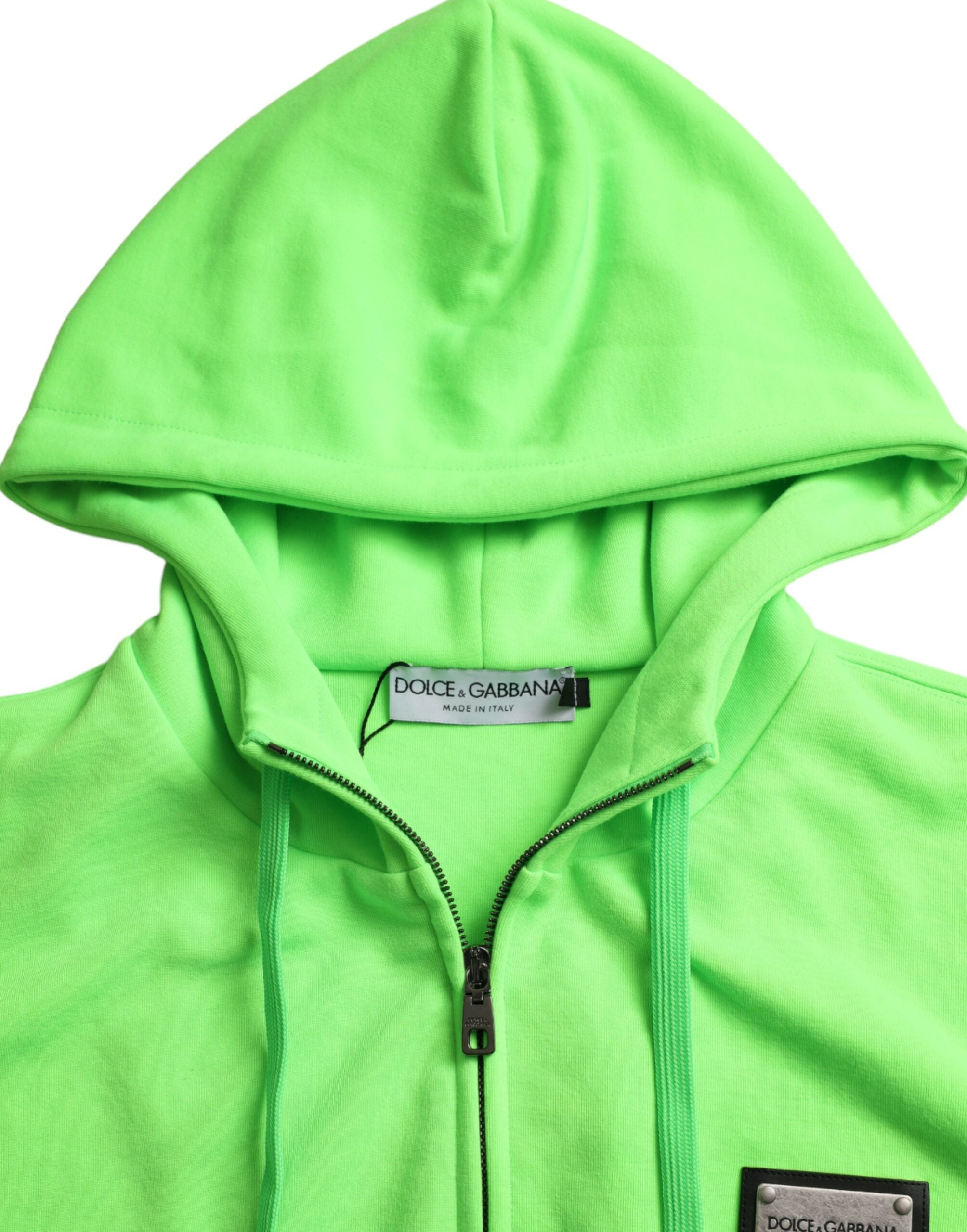 Neongroene trui met capuchon en volledige ritssluiting