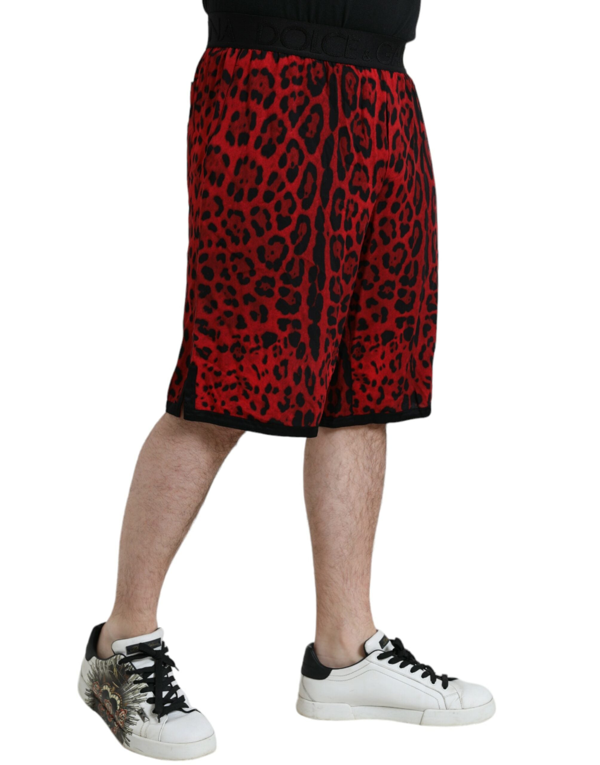 Rode luipaardprint viscose bermuda shorts