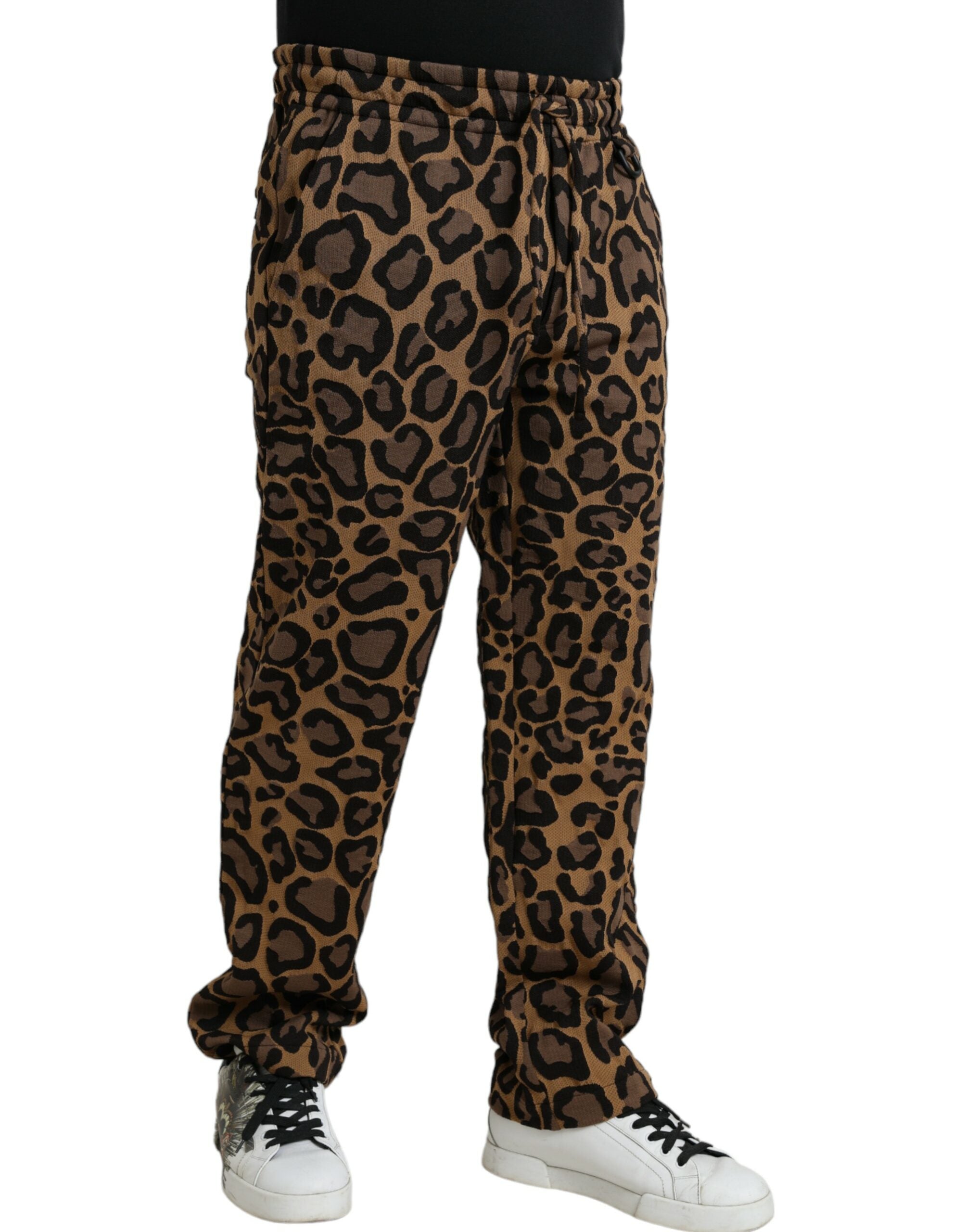 Bruine polyester joggingbroek met luipaardprint