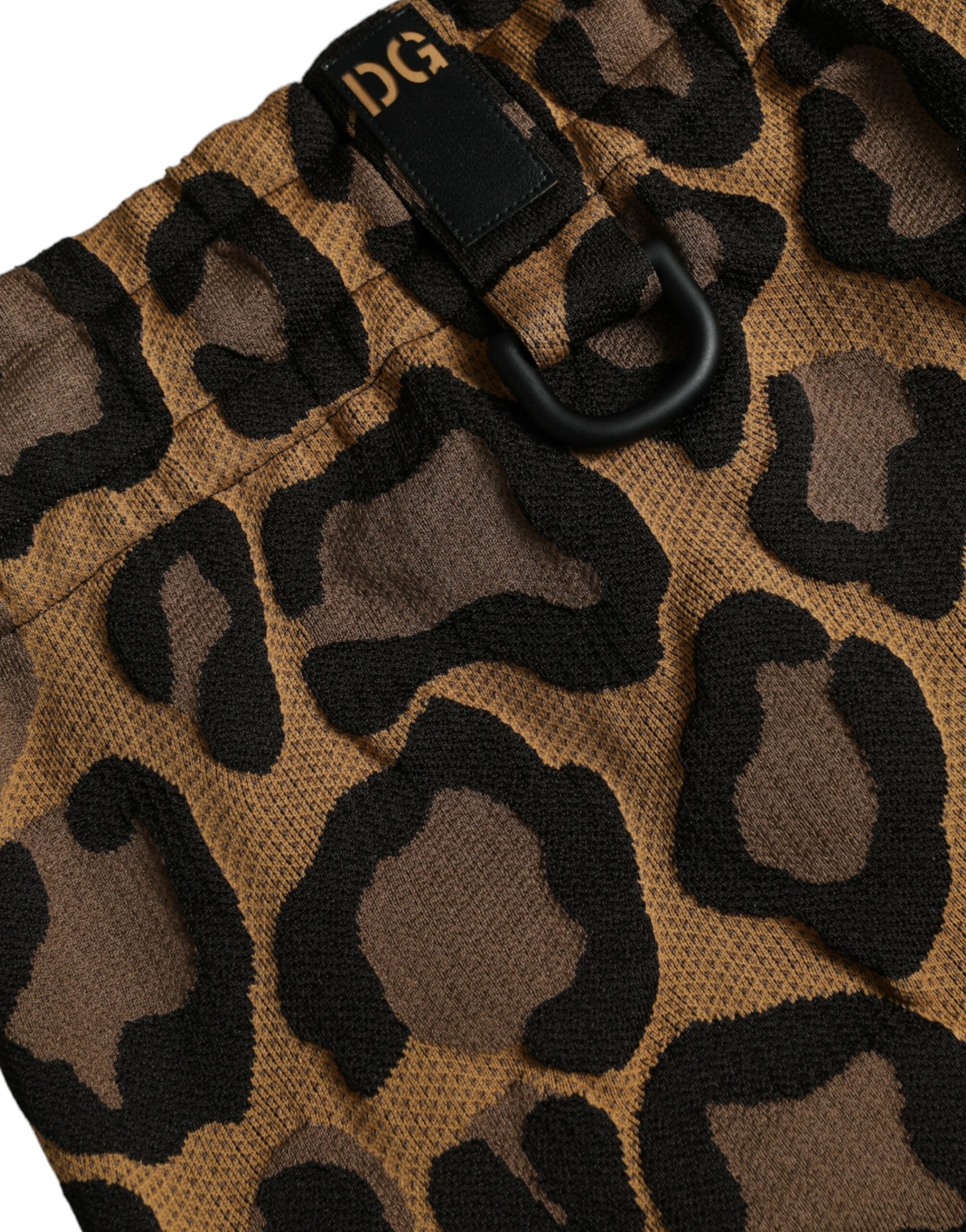 Bruine polyester joggingbroek met luipaardprint