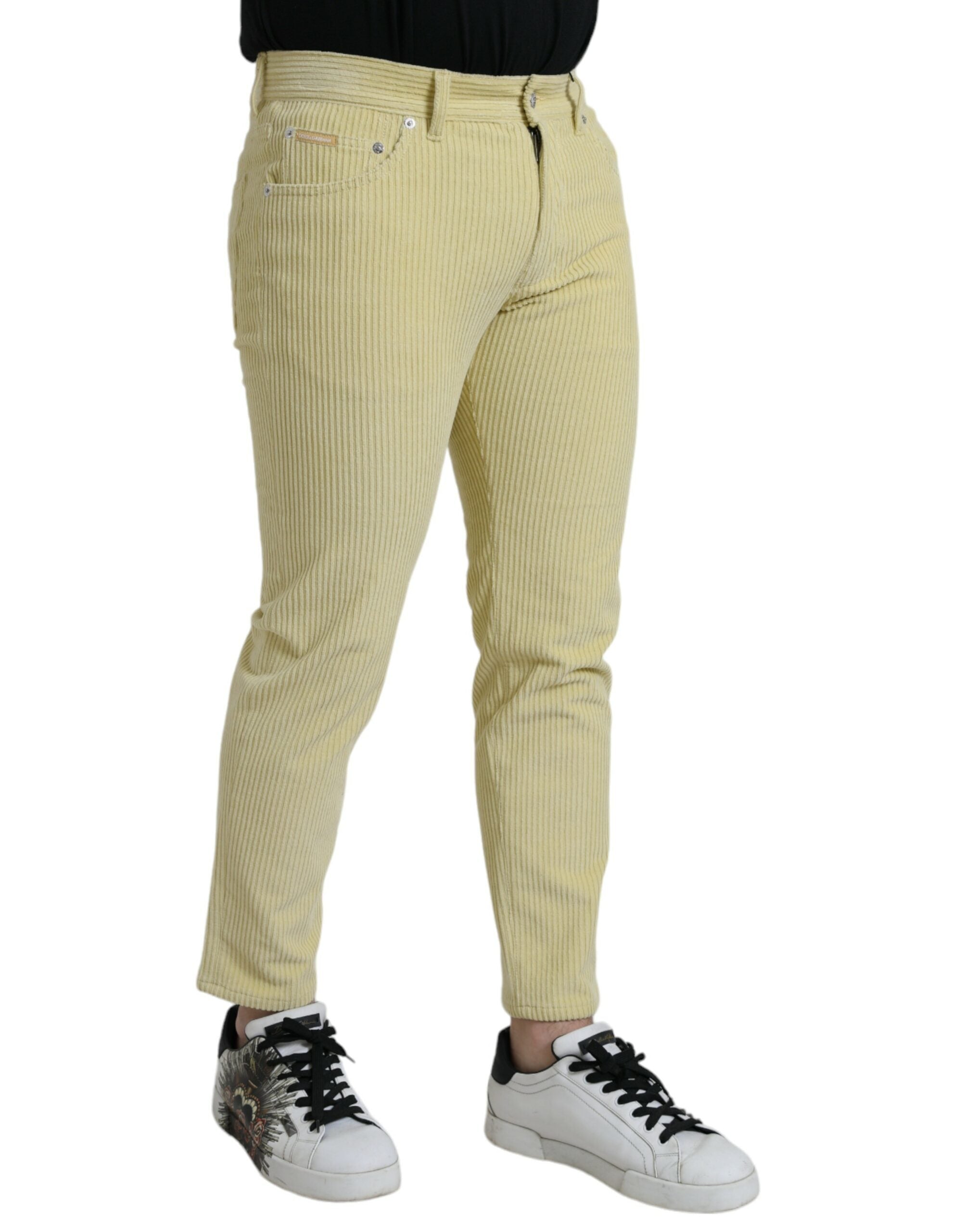 Gele corduroy skinny denim jeans met logo-plaquette