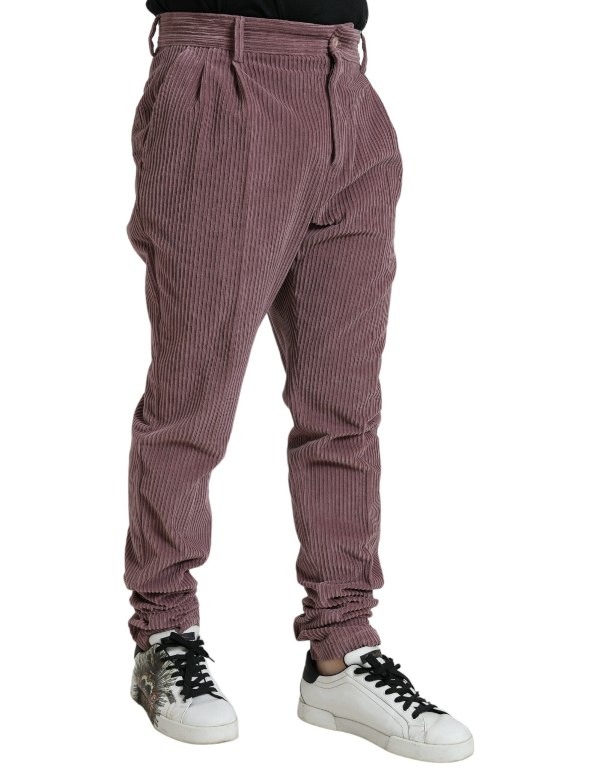 Paarse corduroy katoenen stretch skinny broek