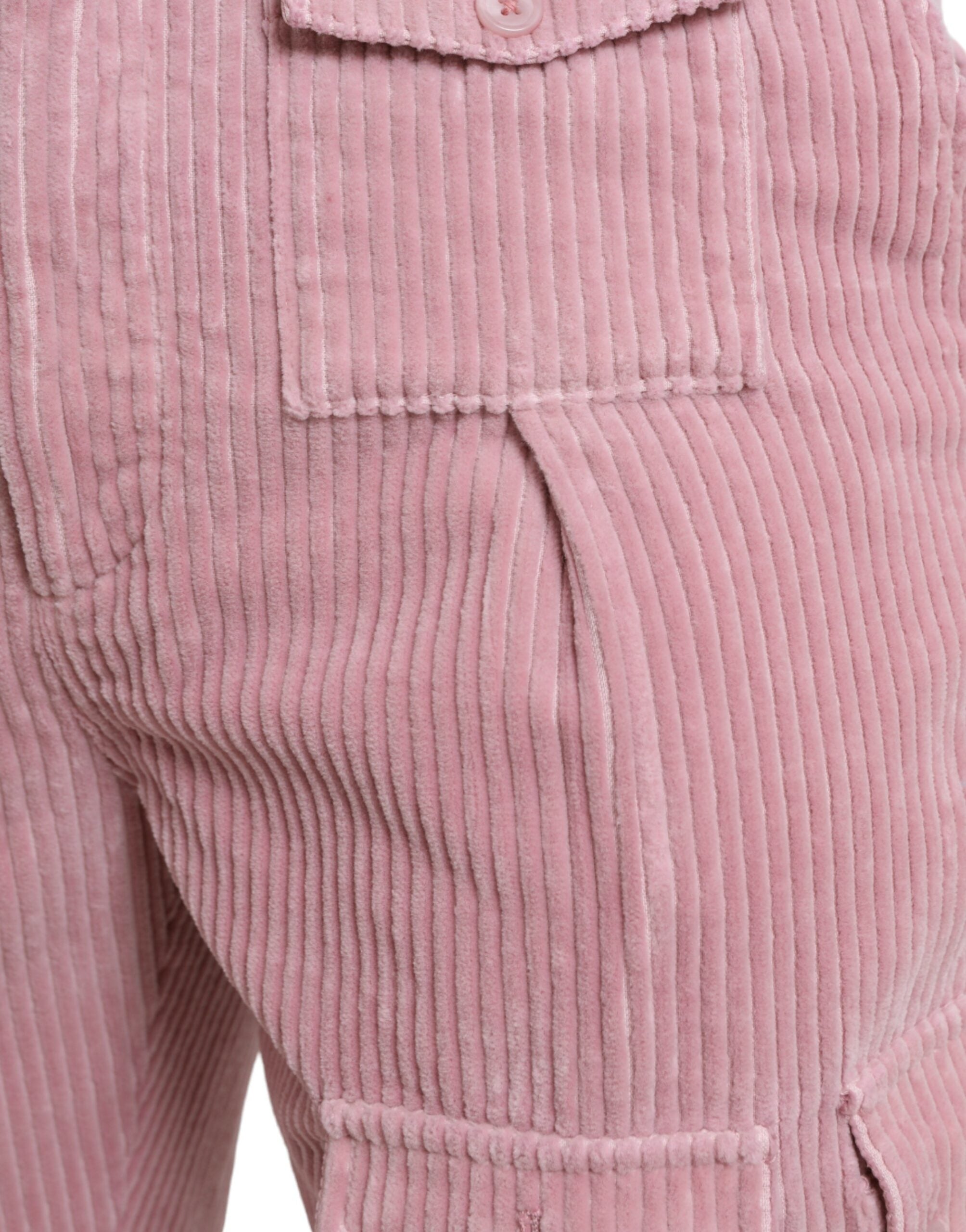 Roze corduroy katoenen stretch skinny cargojeans