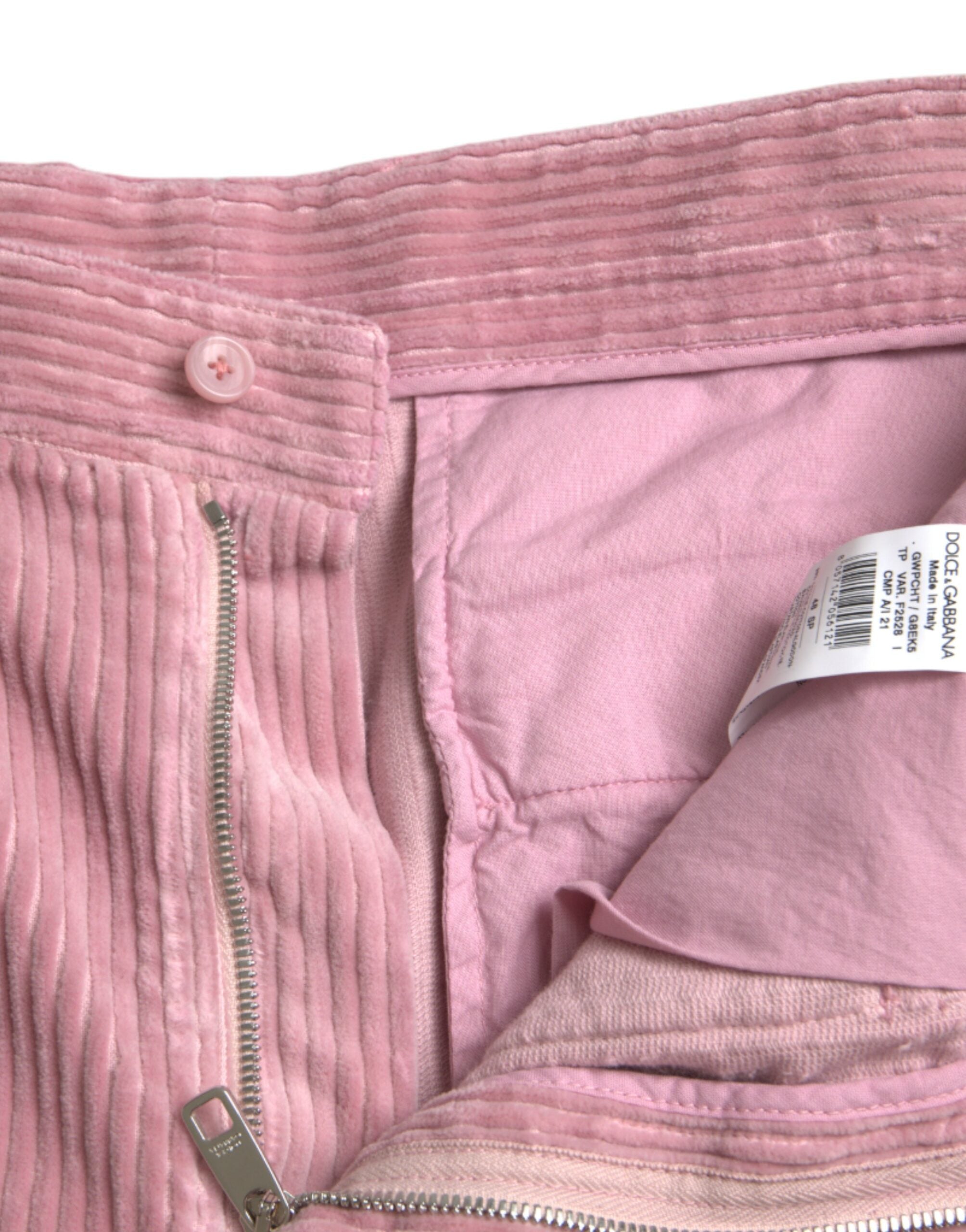 Roze corduroy katoenen stretch skinny cargojeans