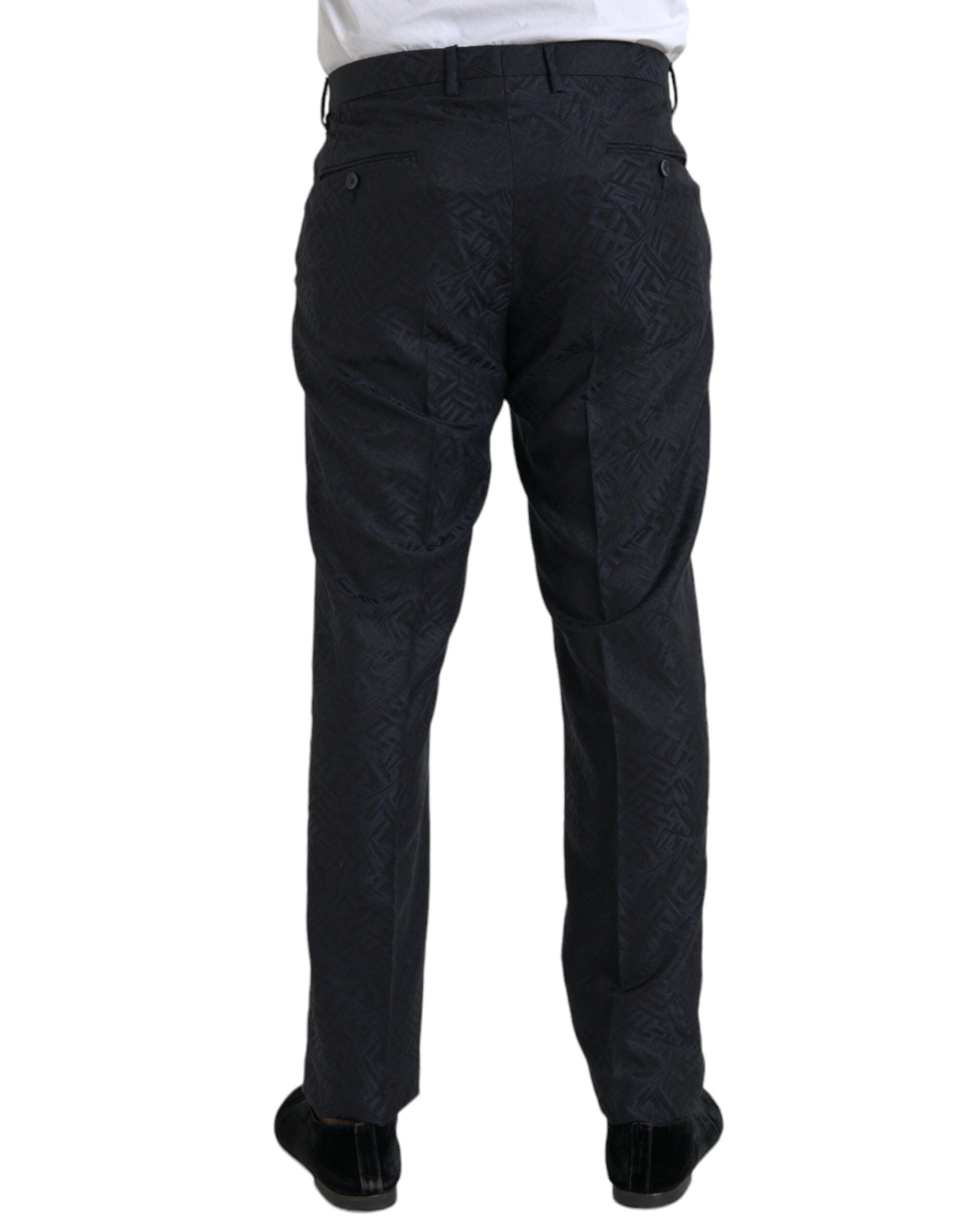 Blauwe Brocade Wool Skinny Heren Broek