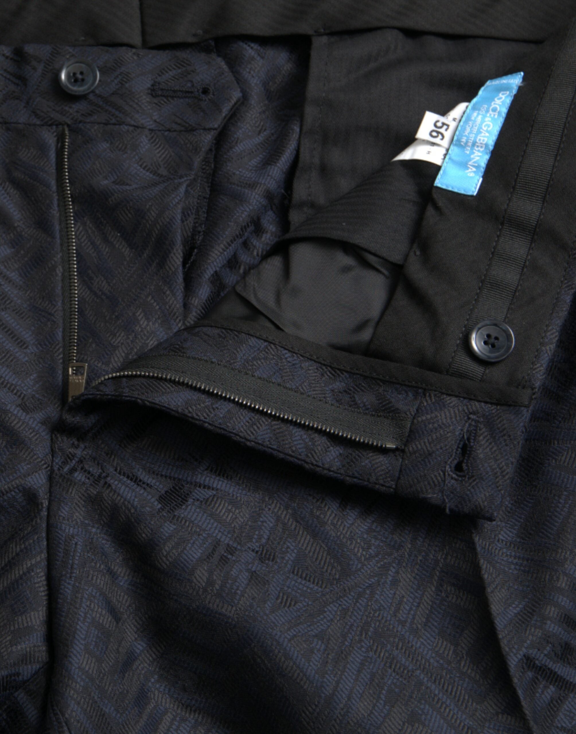 Blauwe Brocade Wool Skinny Heren Broek