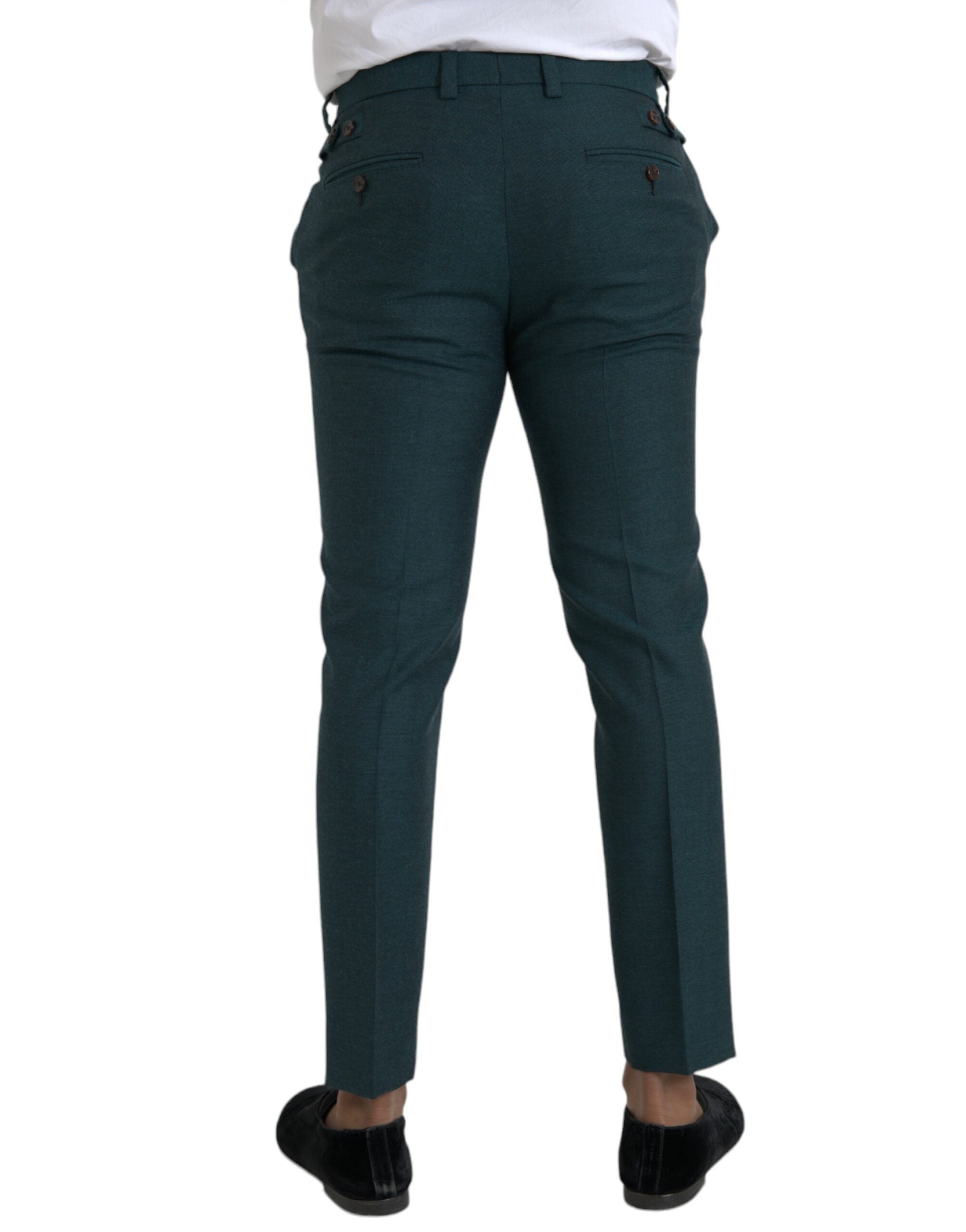 Groene wollen skinny slim-fit broek