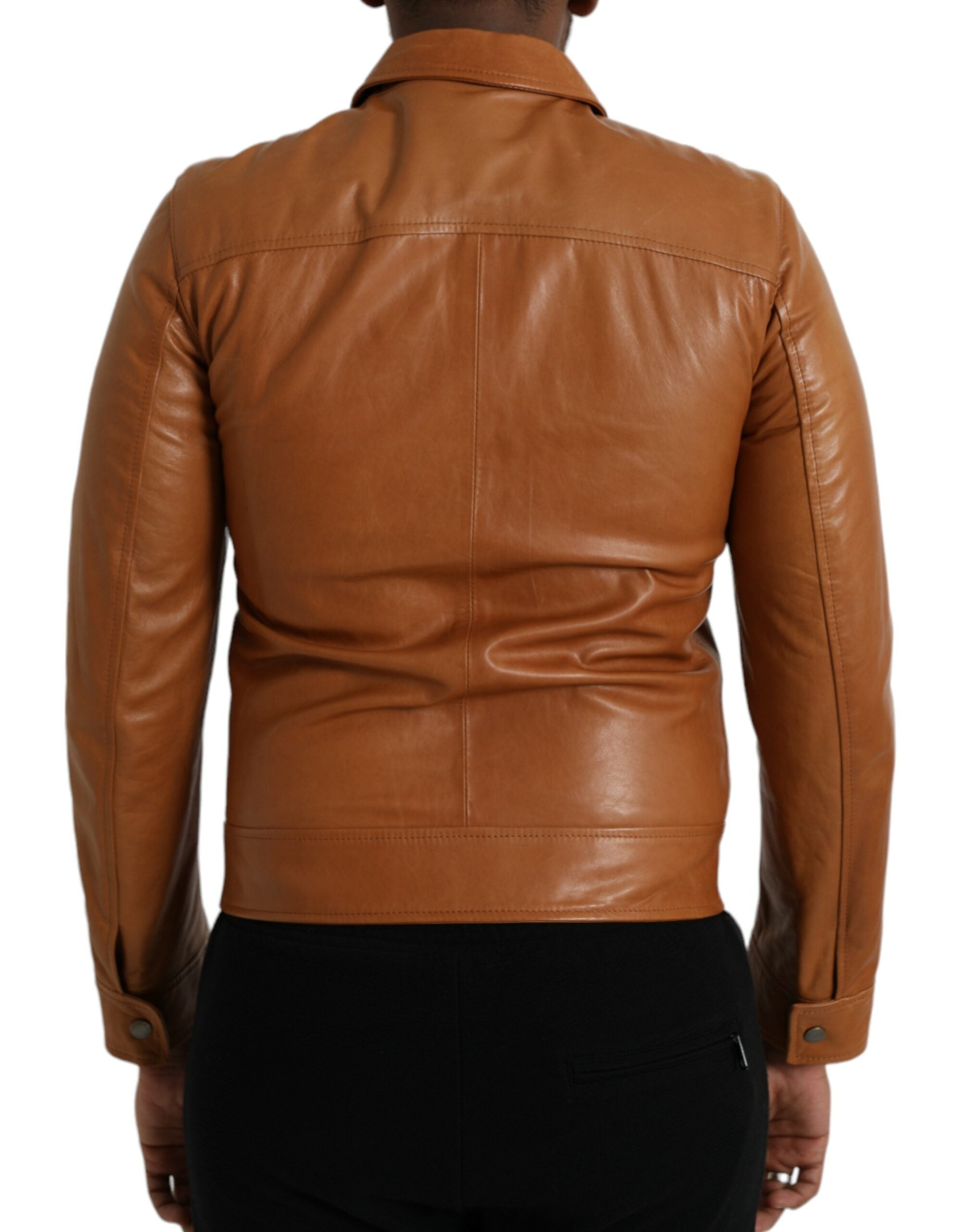 Bruin lamsleren blousonjack met volledige ritssluiting