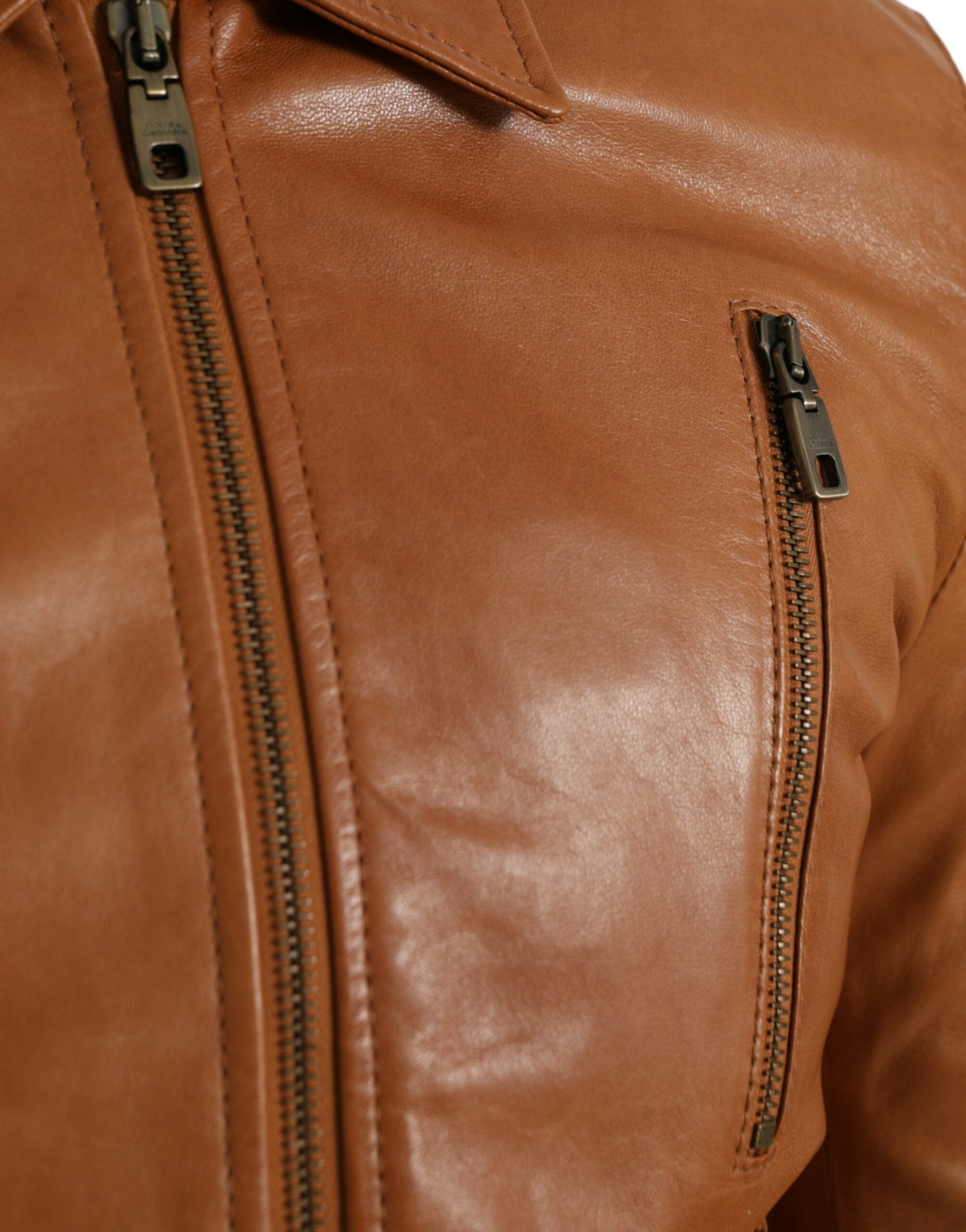 Bruin lamsleren blousonjack met volledige ritssluiting