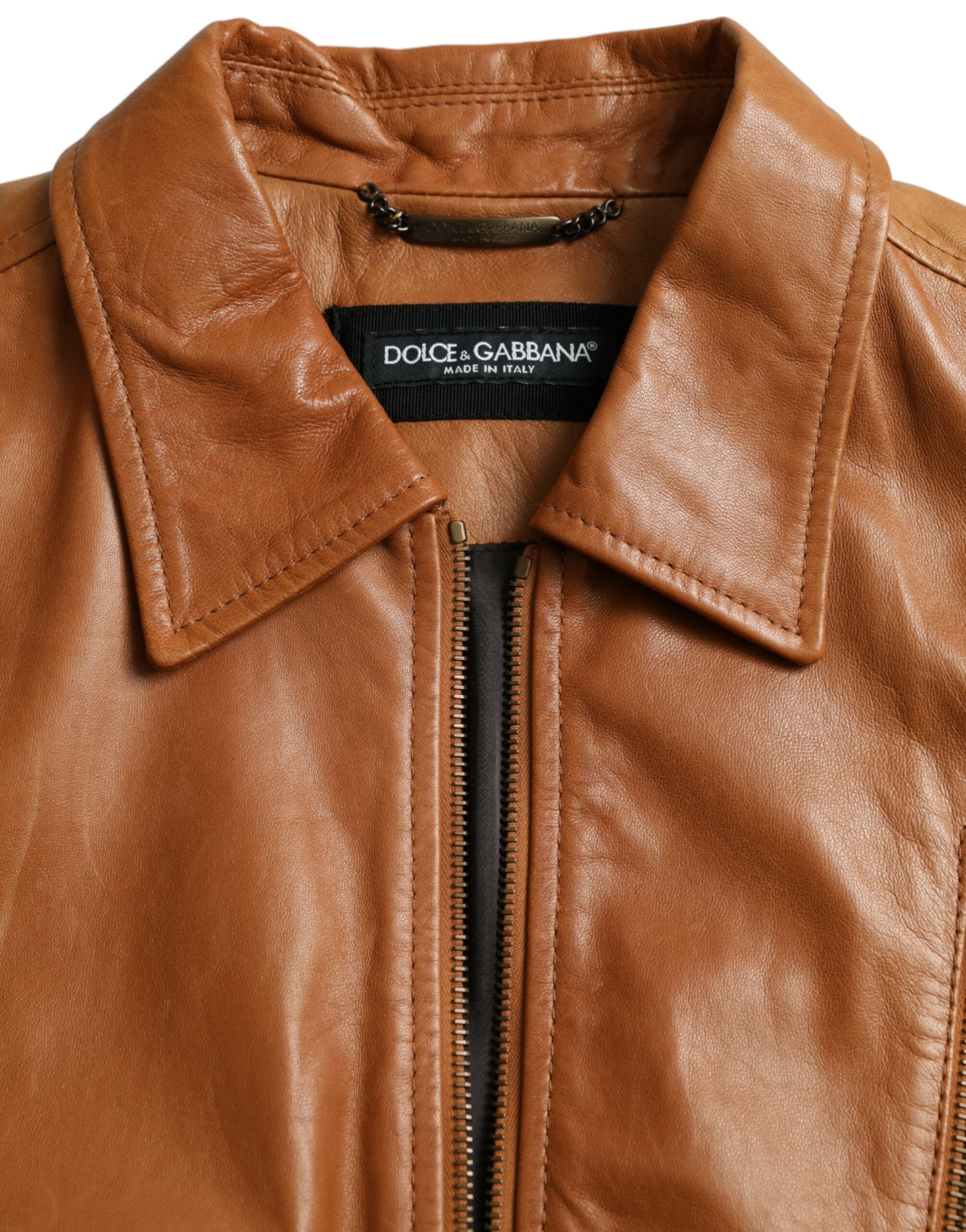 Bruin lamsleren blousonjack met volledige ritssluiting
