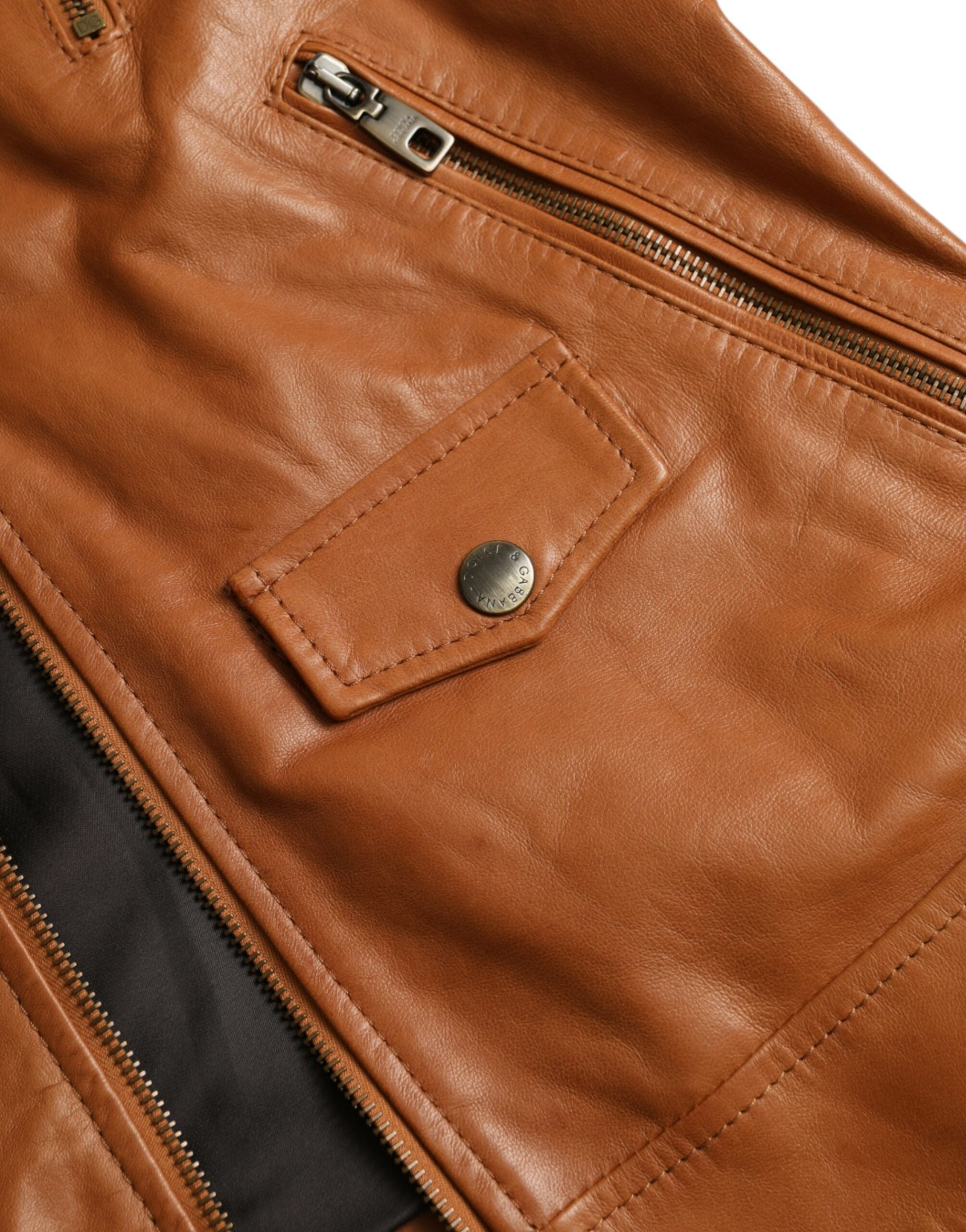 Bruin lamsleren blousonjack met volledige ritssluiting