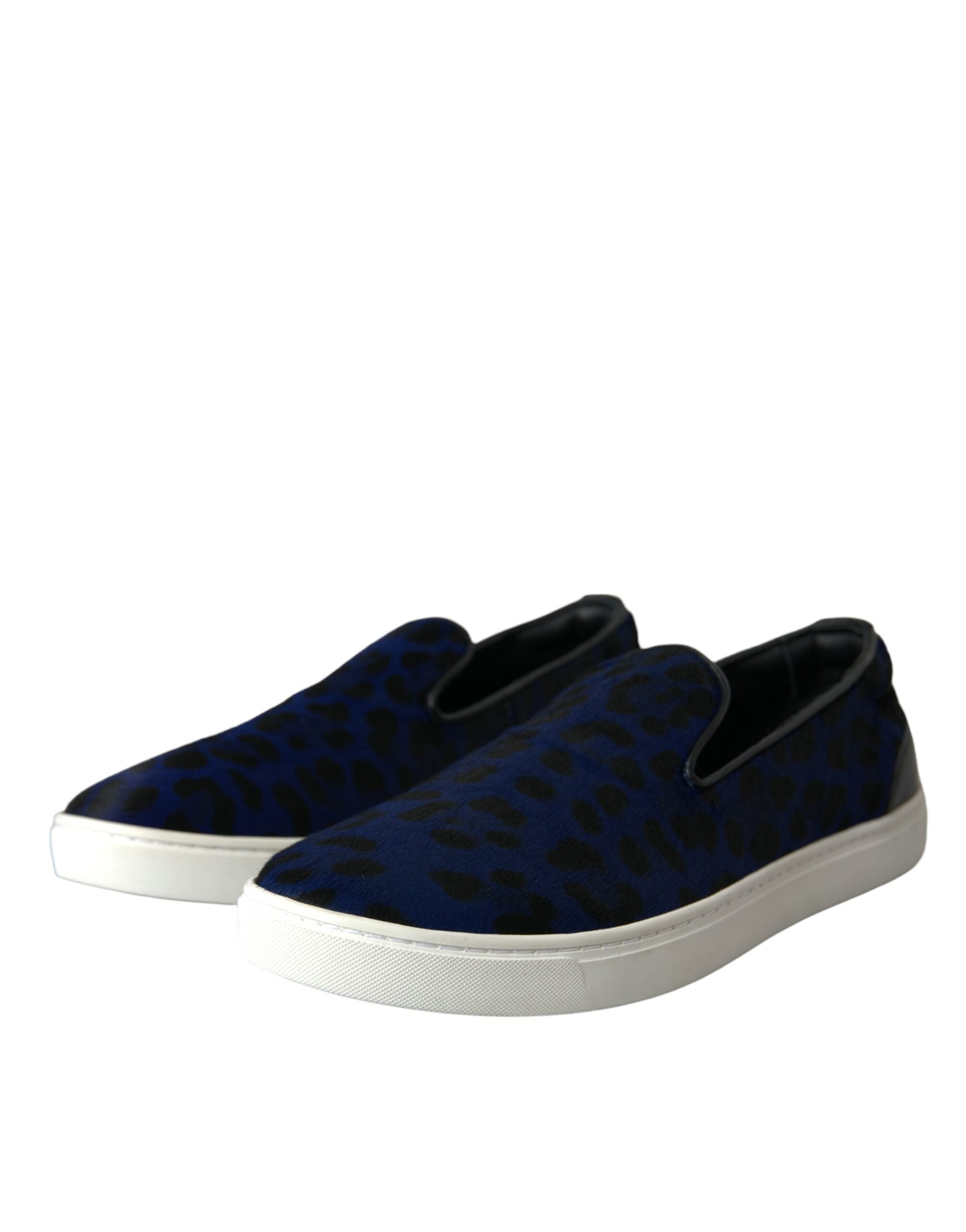 Blauwe kalfsleren luipaardprint sneakers