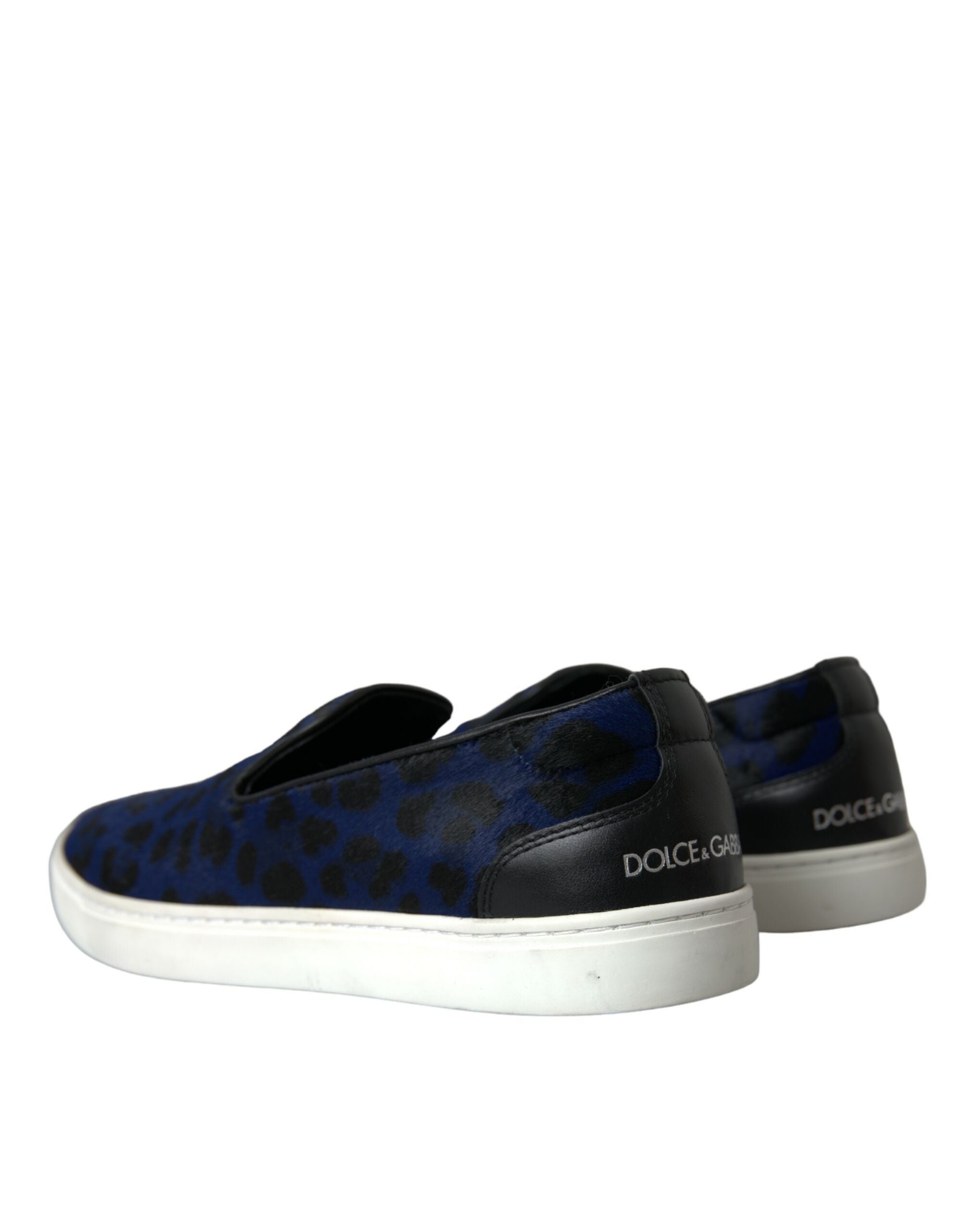 Blauwe kalfsleren luipaardprint sneakers