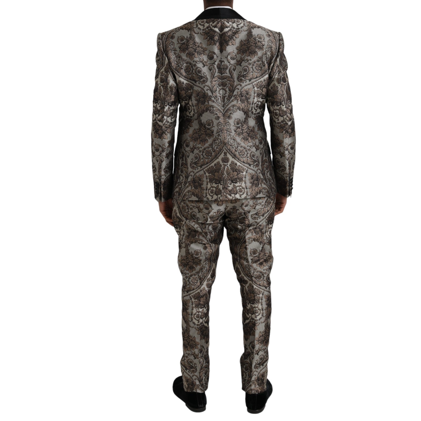 Bruin bloemenjacquard formeel 3-delig pak