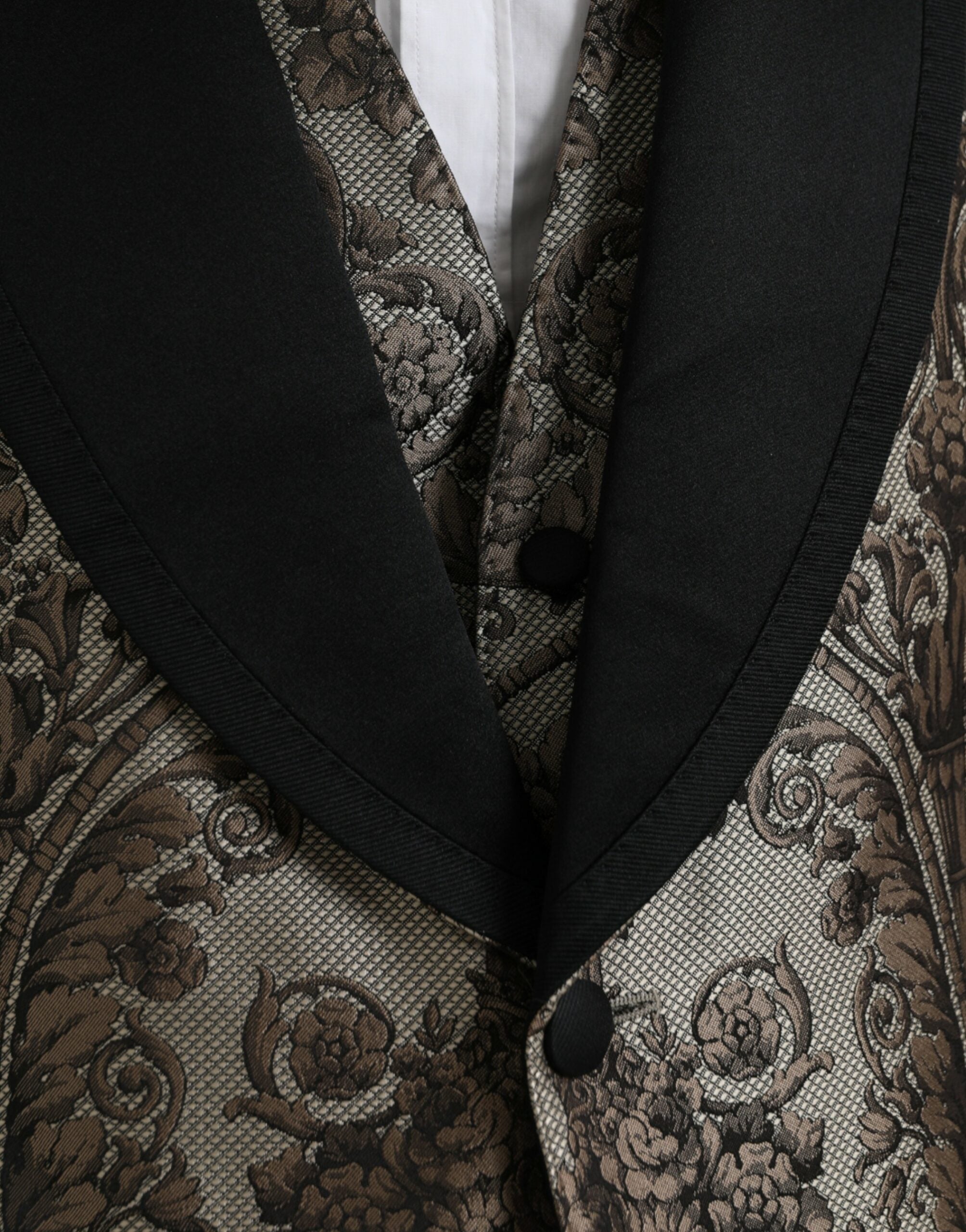Bruin bloemenjacquard formeel 3-delig pak