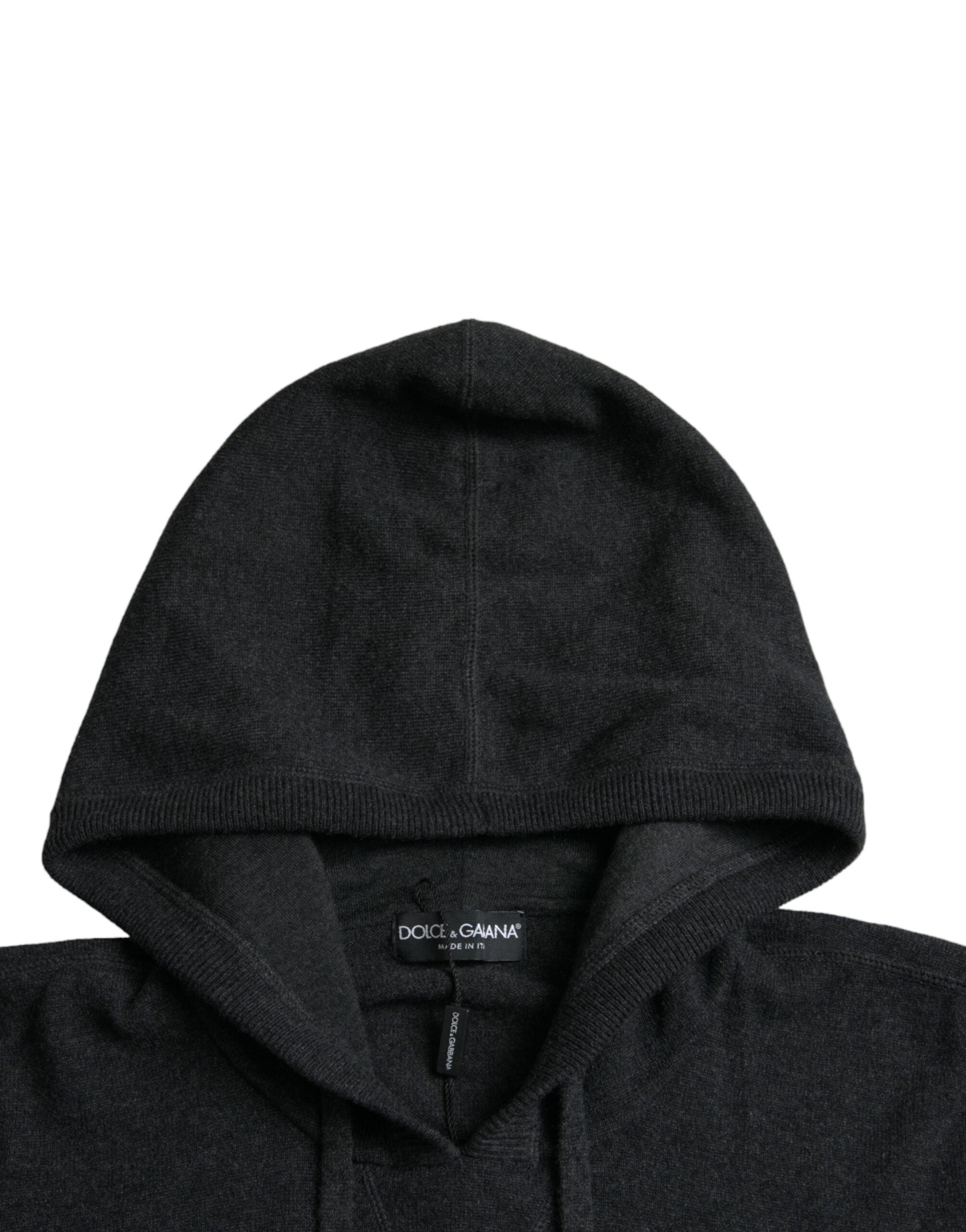 Donkergrijze kasjmier hoodie met capuchon