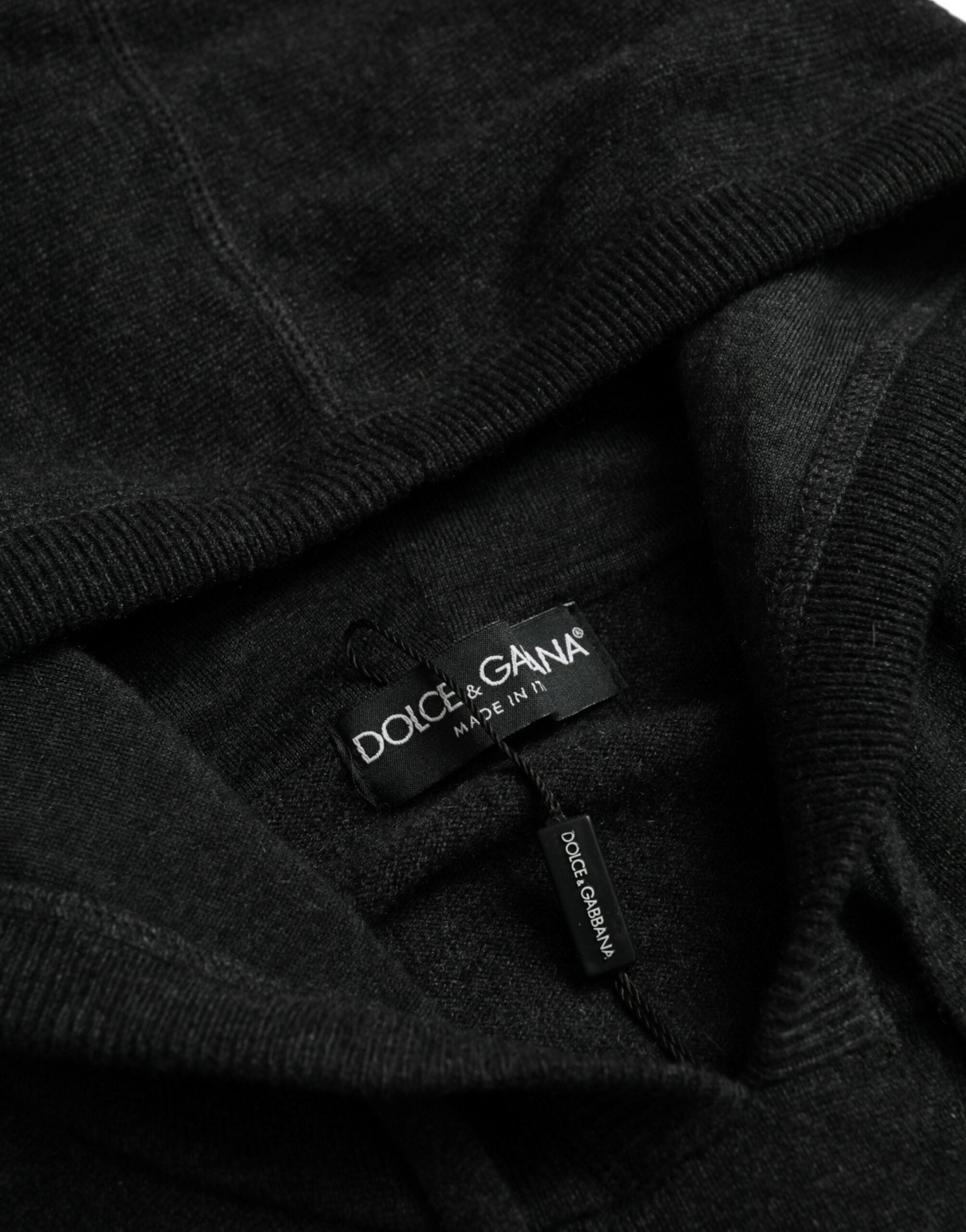 Donkergrijze kasjmier hoodie met capuchon