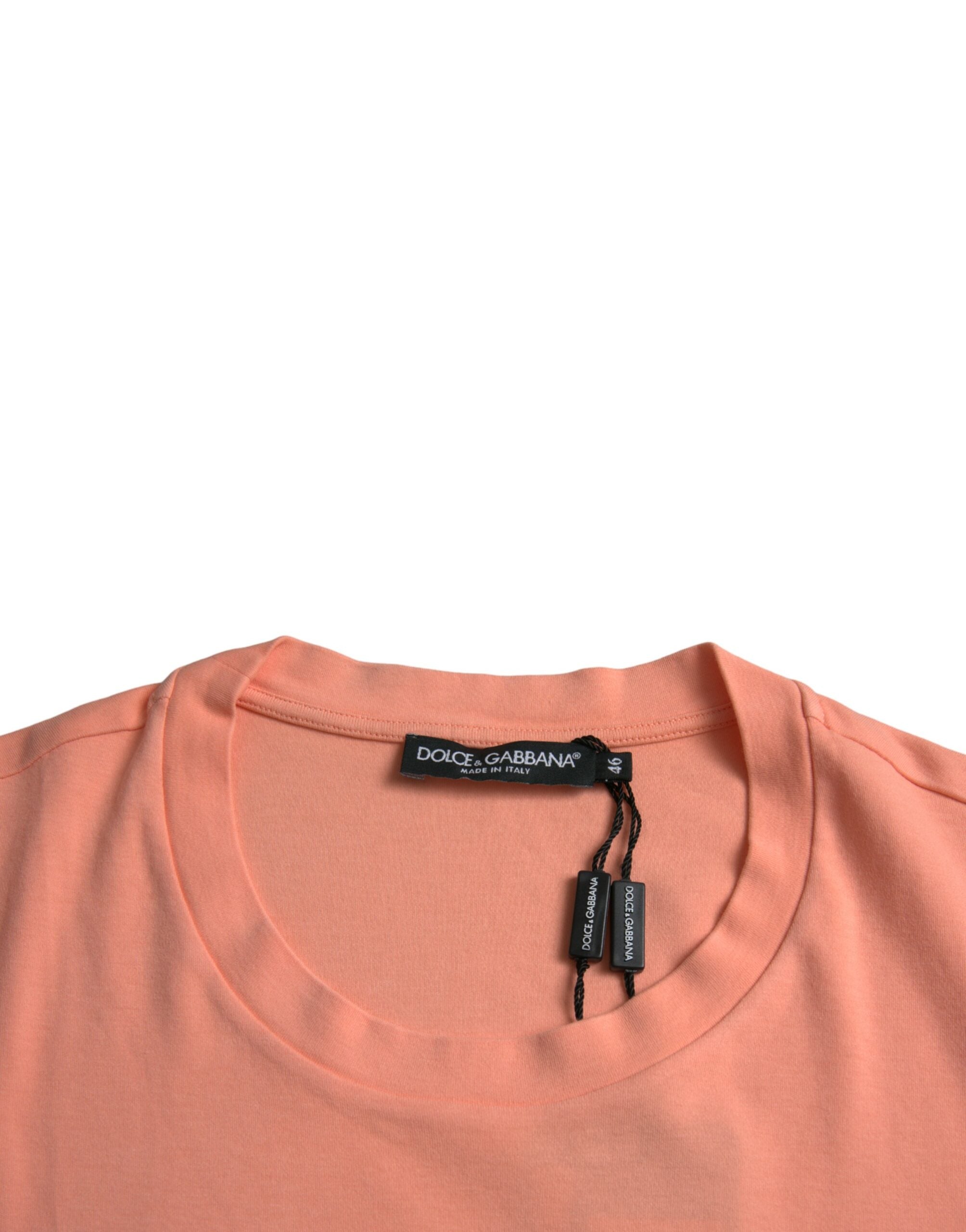 Koraal katoenen T-shirt met logoprint en korte mouwen
