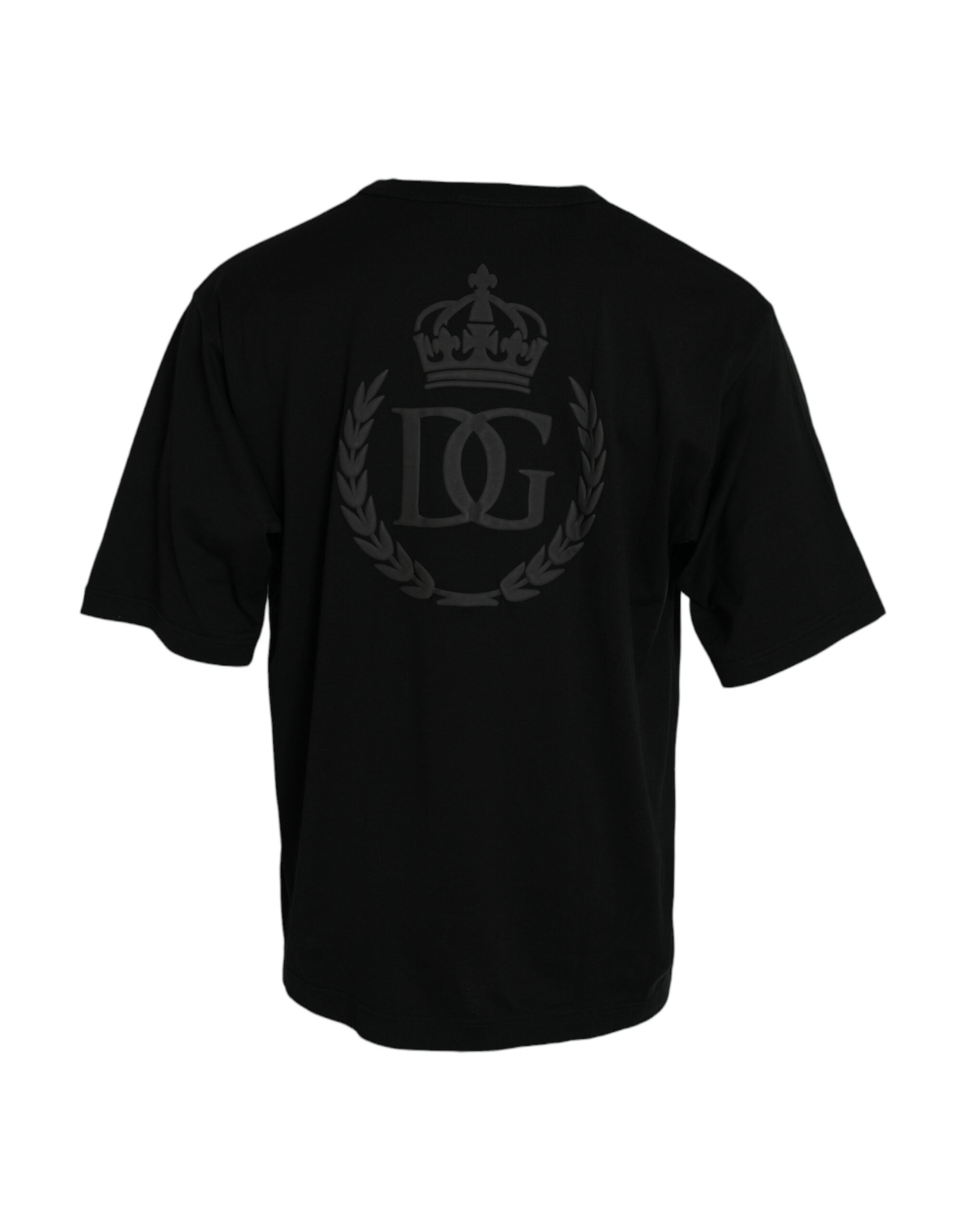 Zwart T-shirt met ronde hals en korte mouwen en logo-reliëf