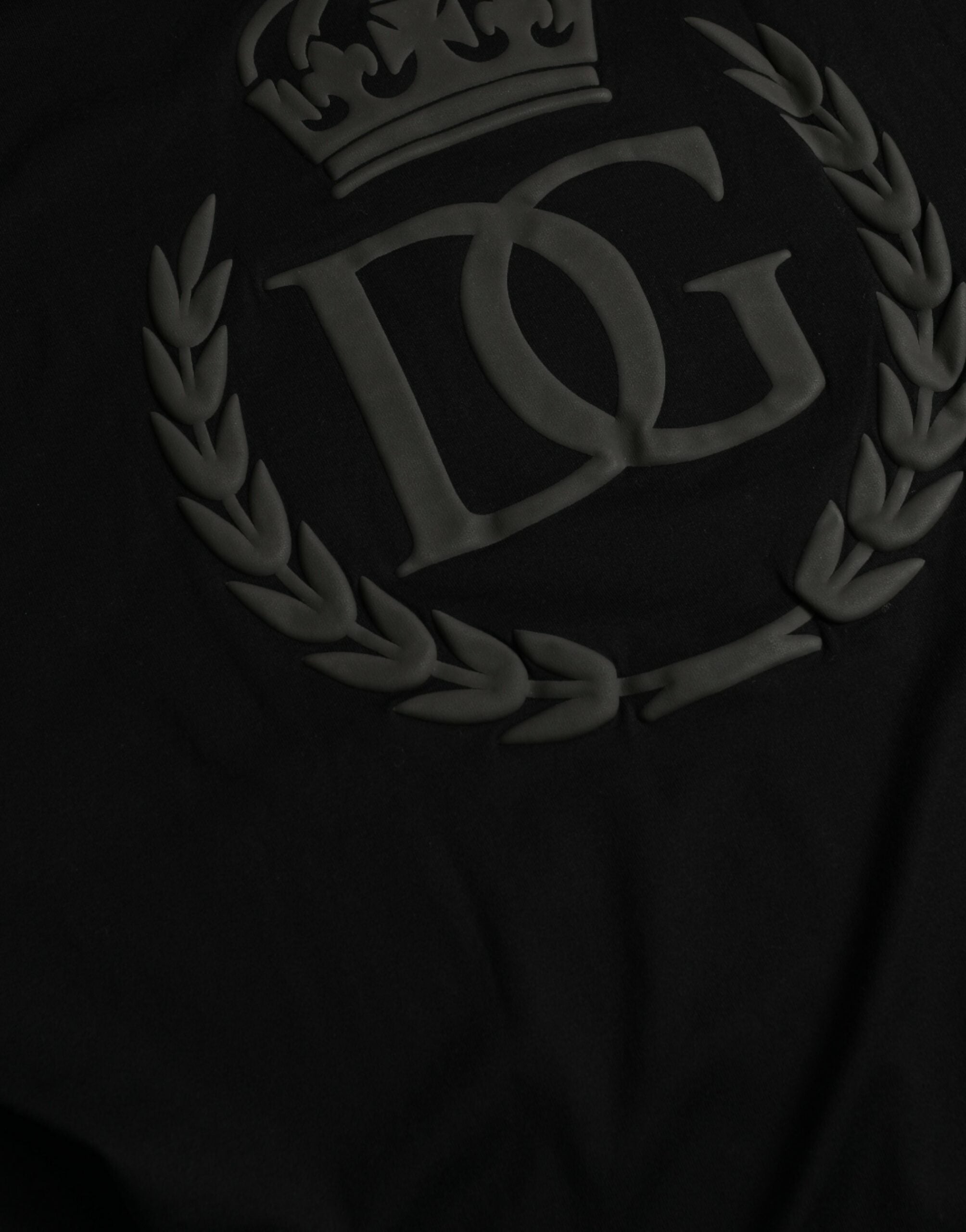 Zwart T-shirt met ronde hals en korte mouwen en logo-reliëf