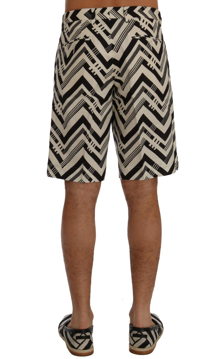 Witte zwart gestreepte katoenen linnen shorts
