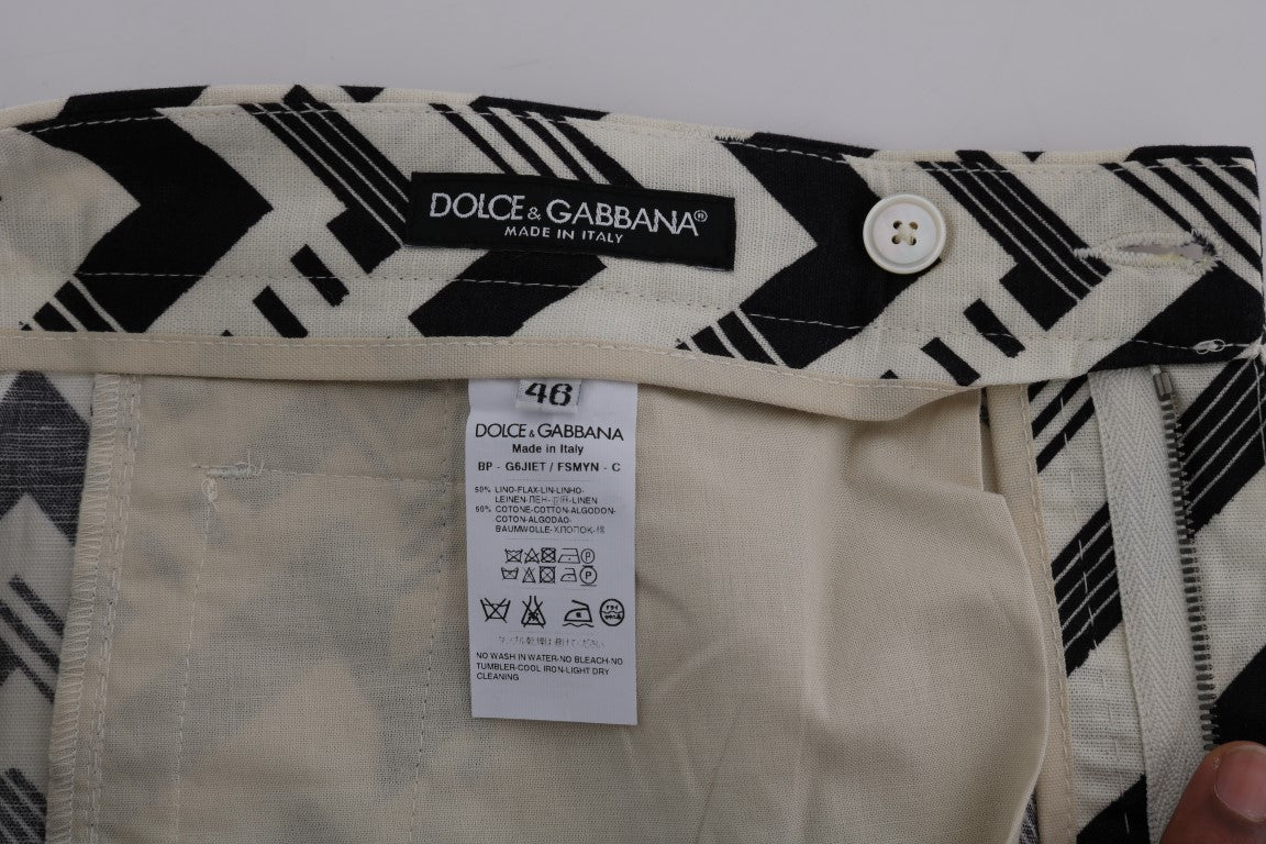Witte zwart gestreepte katoenen linnen shorts