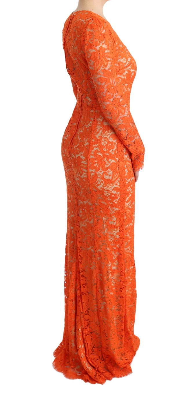 Oranje bloemen Ricamo schede lange jurk