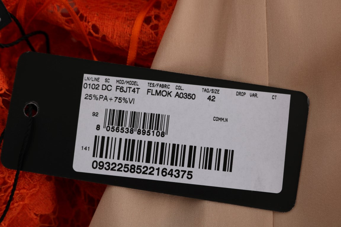 Oranje bloemen Ricamo schede lange jurk