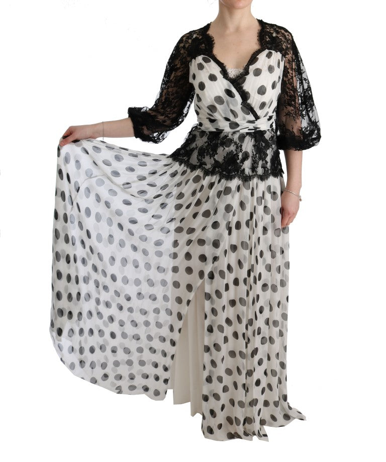 Zwart-witte jurk met stippen en bloemenprint